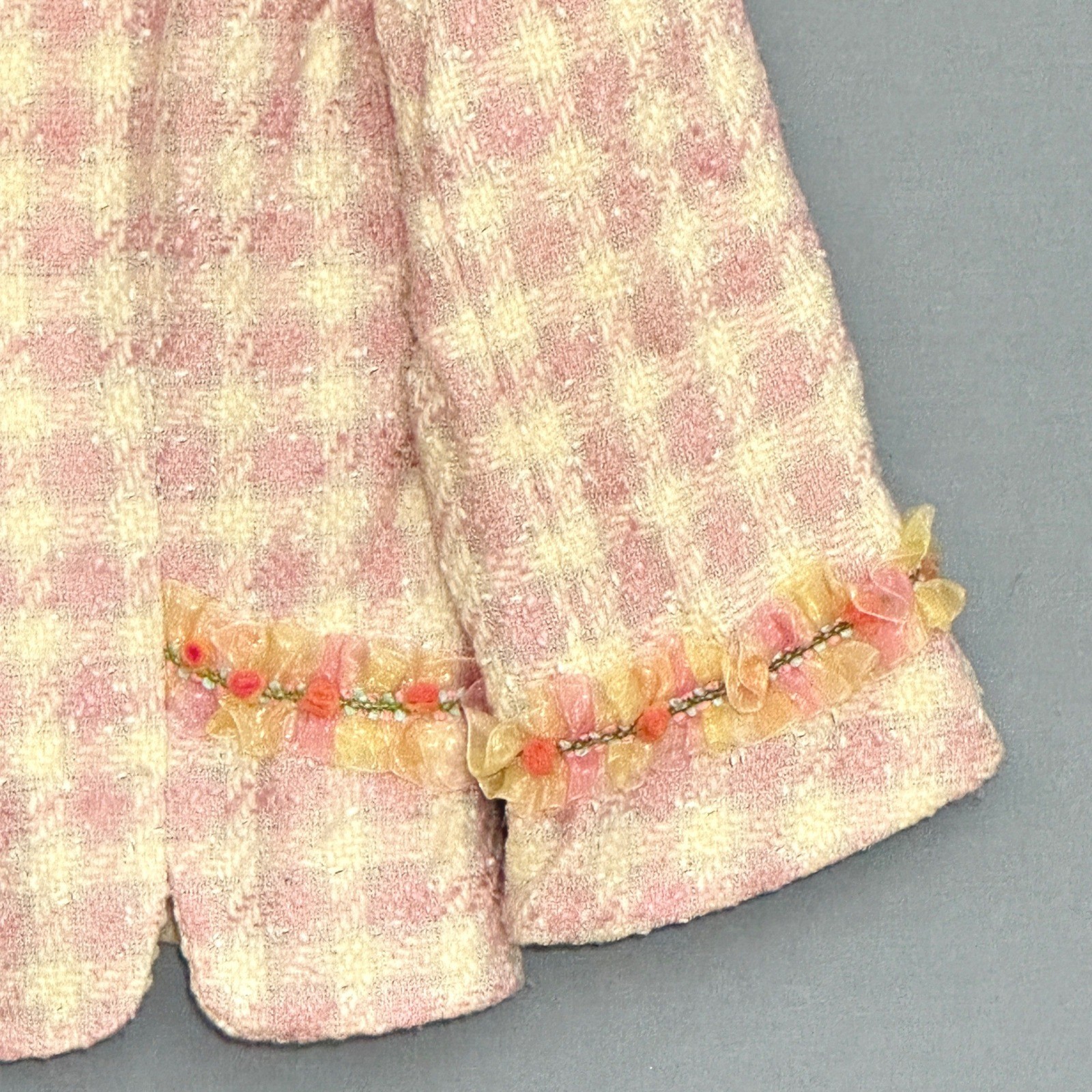 Boho Chic Womens Jacket 12 Pastel Pink Tweed Ribbon Ruffle Feminine Coquette