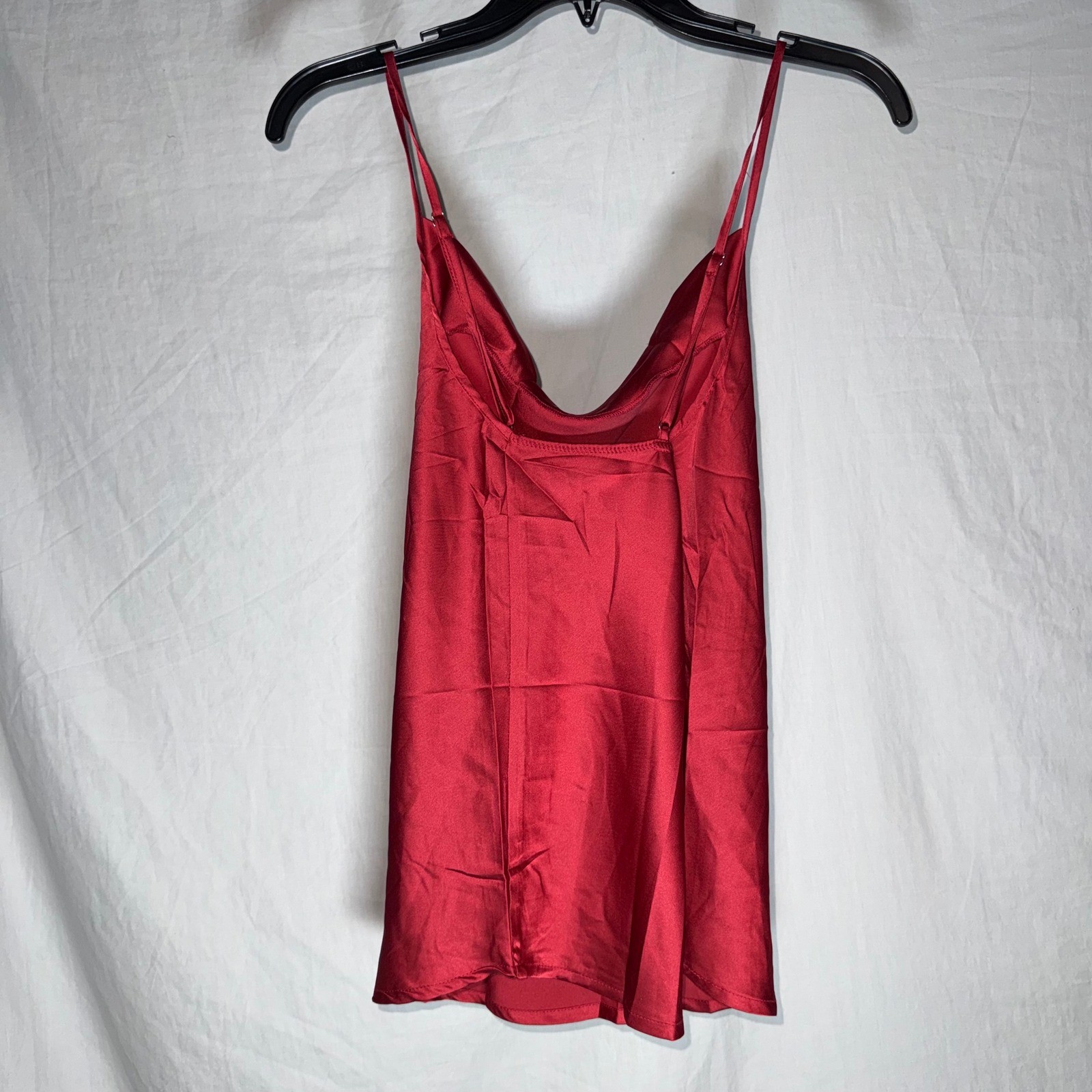 Womens Red Satin Cowl Neck Camisole Adjustable Spaghetti Strap Tank Top Small