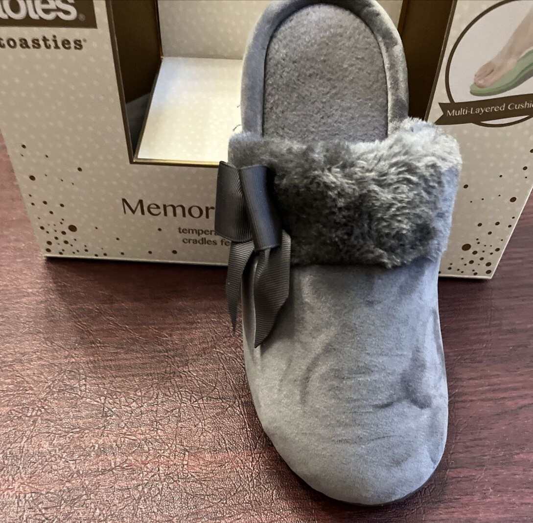 Totes Toasties Super Soft Ash Gray With Bow Women’s Size Large 8-9 NEW