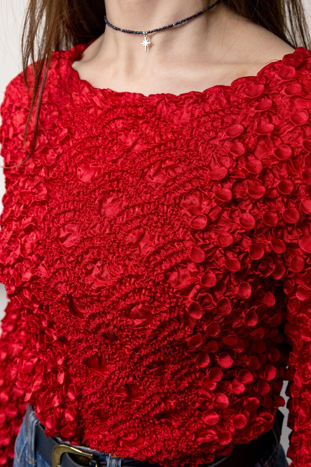 Vintage Y2K Popcorn Top Cherry Red Bubble Stretch Mob Wife One Size Fits Most