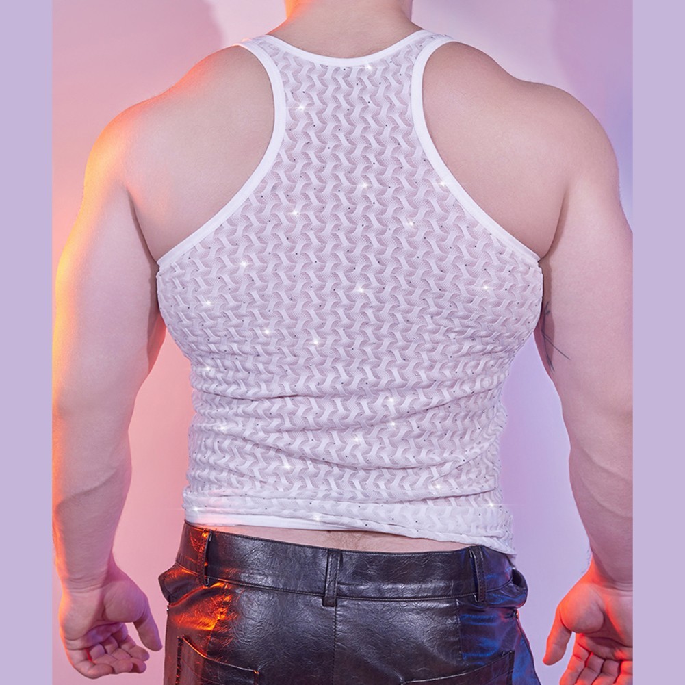 Men’s Sleeveless Tank Top Vest – Wave Pattern 95% Nylon 5% Spandex Undershirt