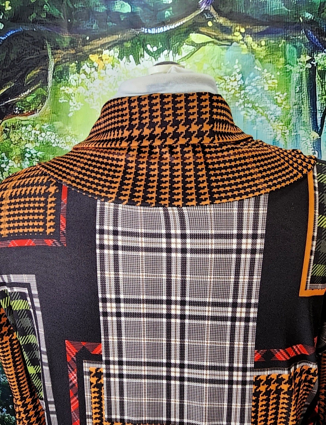 Lily By Firmiana Multi Pattern Houndstooth Plaid Patchwork Tunic Top 1X