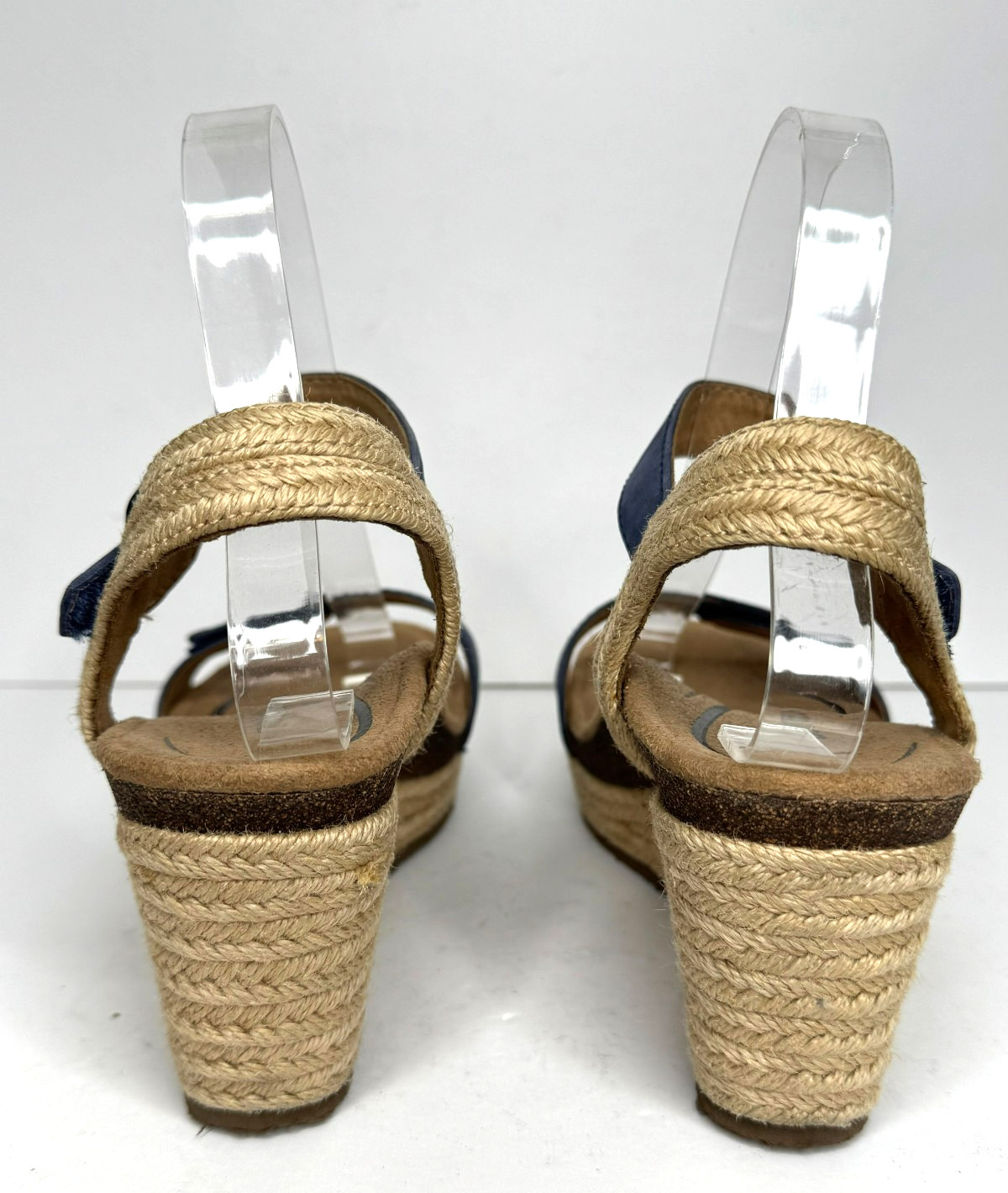 Aetrex Sydney Espadrille Wedge Sandals Womens 7.5/8 Euro 38 Blue Leather Comfort