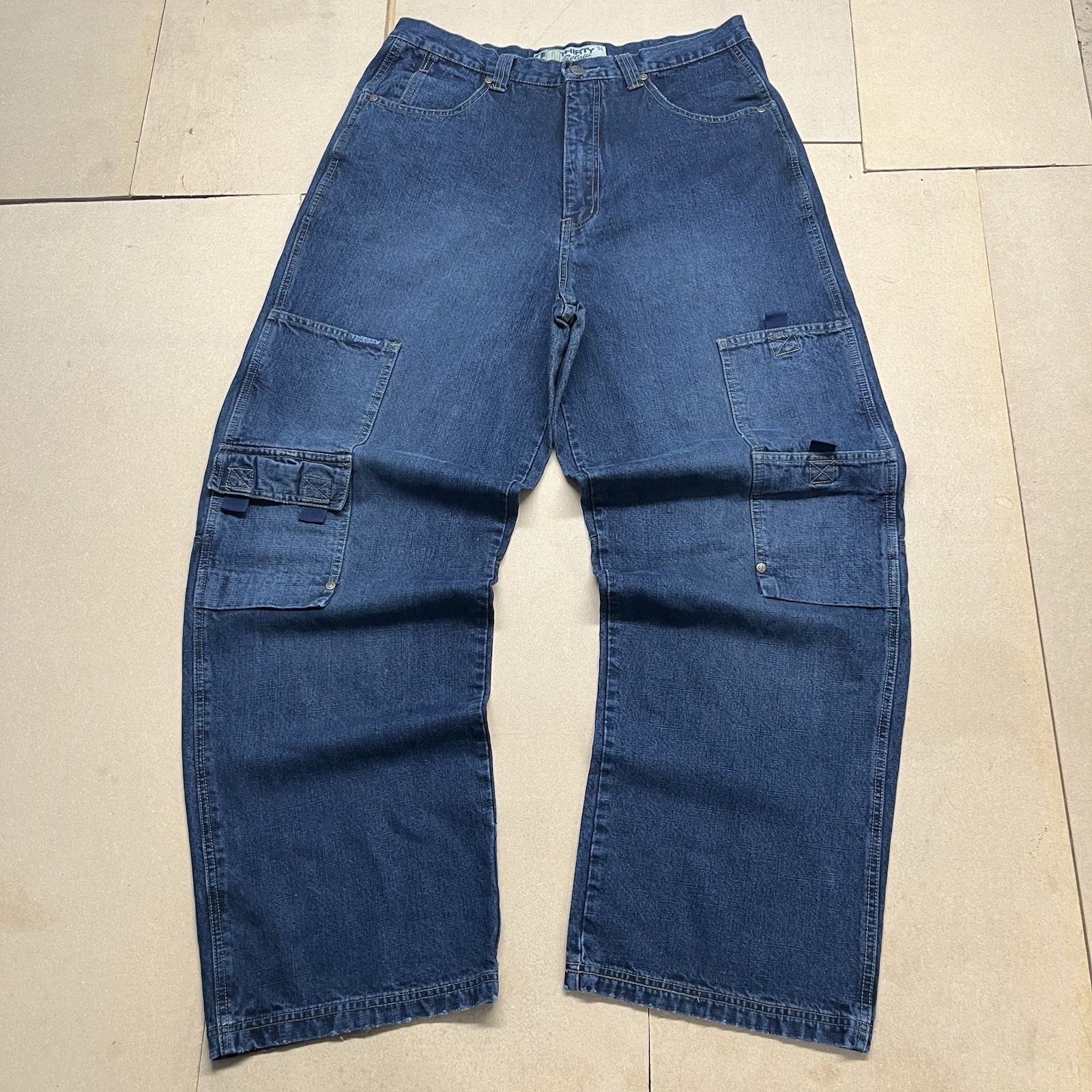 30 Below Mens Cargo Jeans 34×30 Dark Wash Relaxed Denim Pants Y2K Skater Baggy