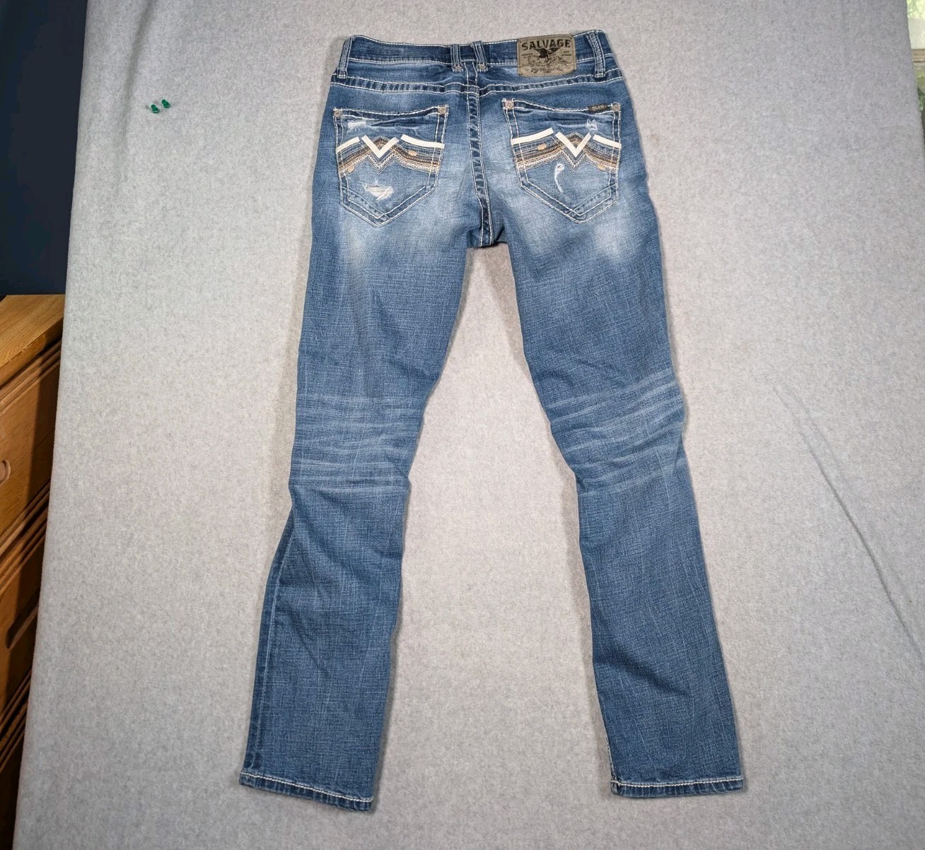 Salvage Supply Company Jeans 32Rx31 Blue Havoc Straight Slim Fit Distressed BKE
