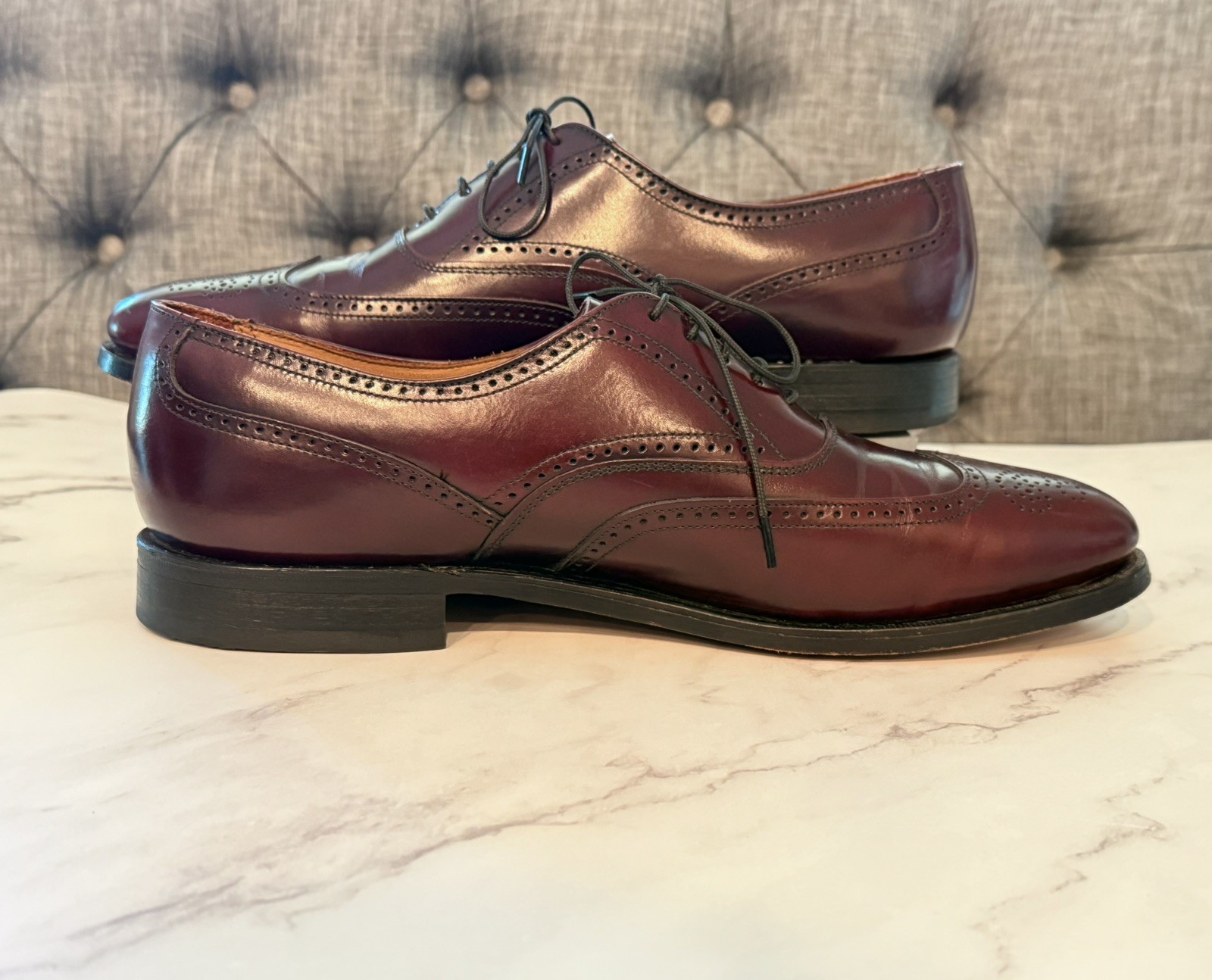 BOSTONIAN CLASSICS Men’s Burgundy Leather Wing Tip Oxfords Size 10.5 B Made USA