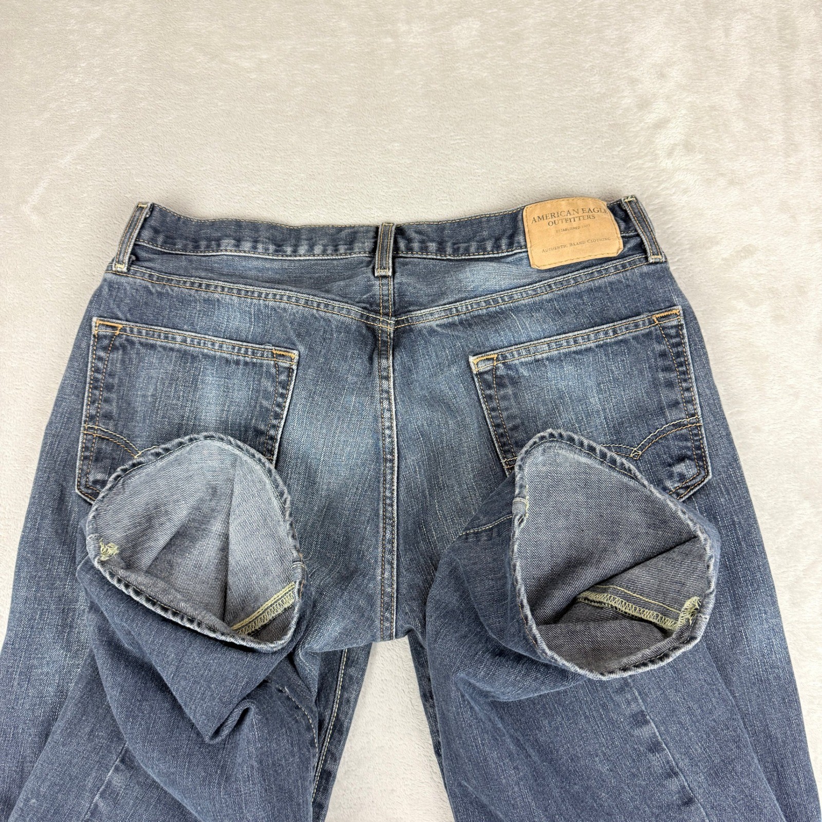 American Eagle Jeans Mens 32×32 Blue Straight Button Fly Y2K Rugged Workwear