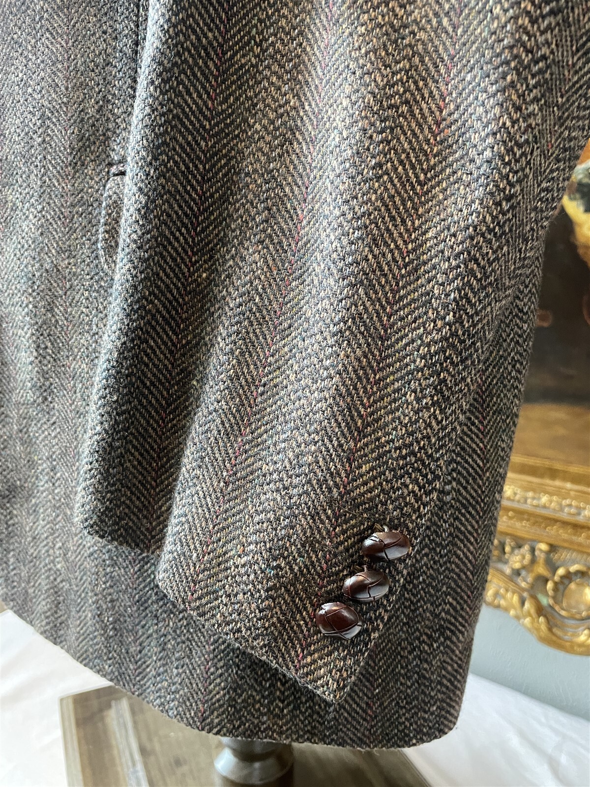VTG Deansgate 42R Brown Wool & Lambswool Herringbone Tweed Stripe Sport Coat