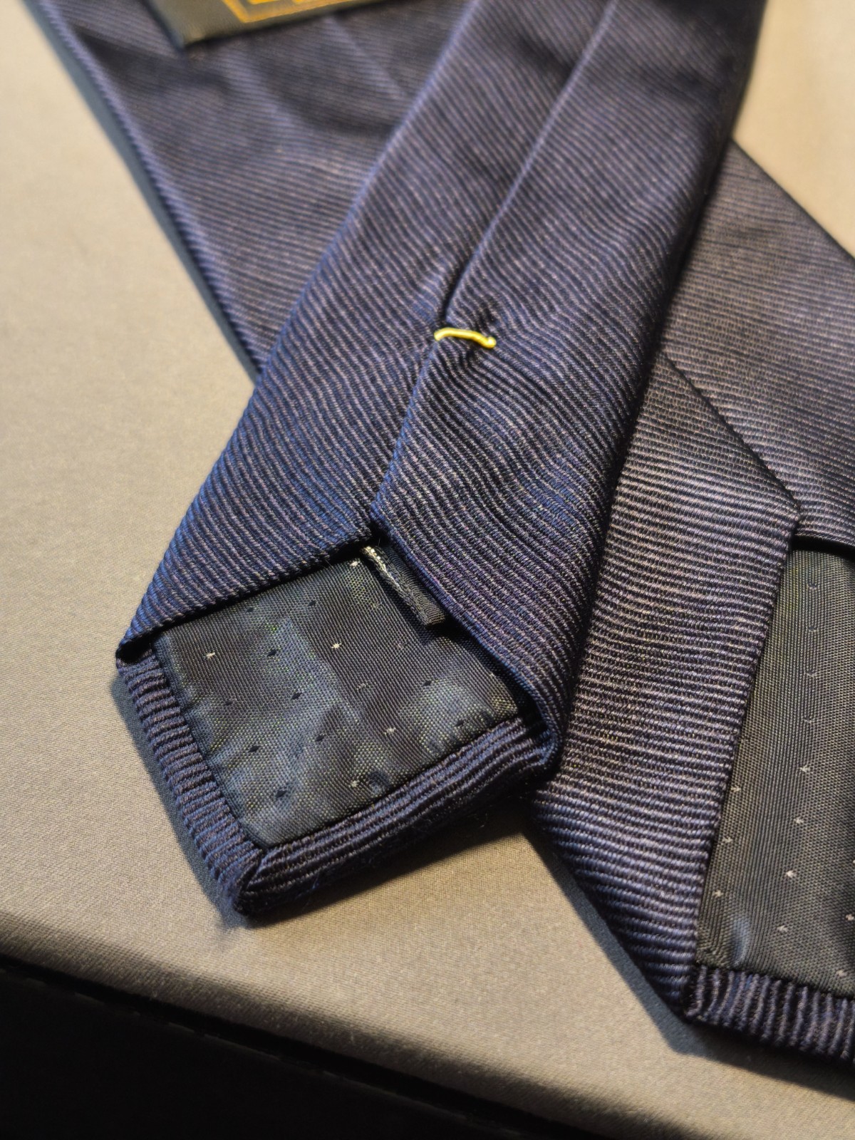 Brera (Milan) – Navy Blue Solid Color Silk Tie Made In Italy Texture Stripes