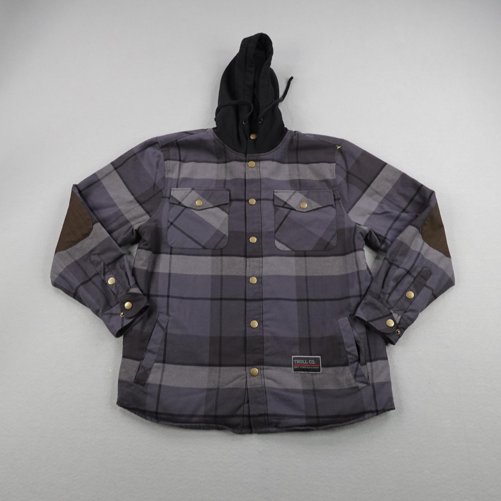 Troll Co Jacket Mens Large Gray Sherpa Lined Flannel Buford Snap Up Shacket