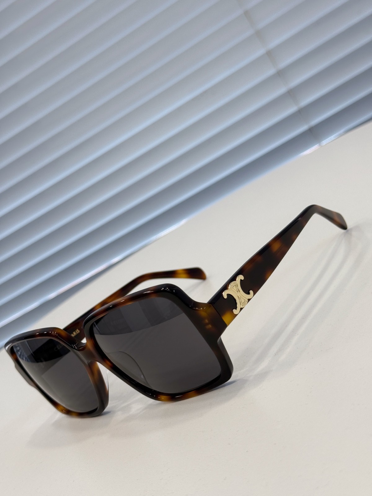 Celine Tortoiseshell Oversized Square Sunglasses Gold Triomphe Logo