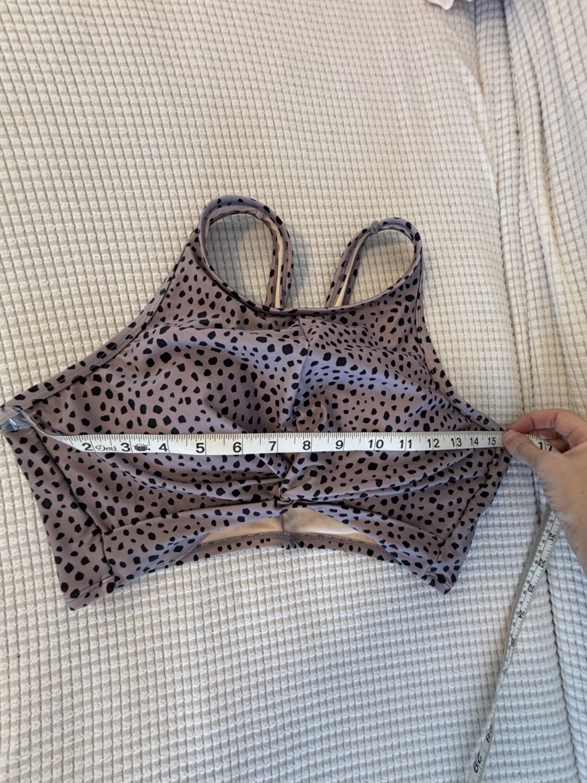 Kona Sol L Swim Crop Top Wireless Padded Black Dot Lavender High Neck Twist