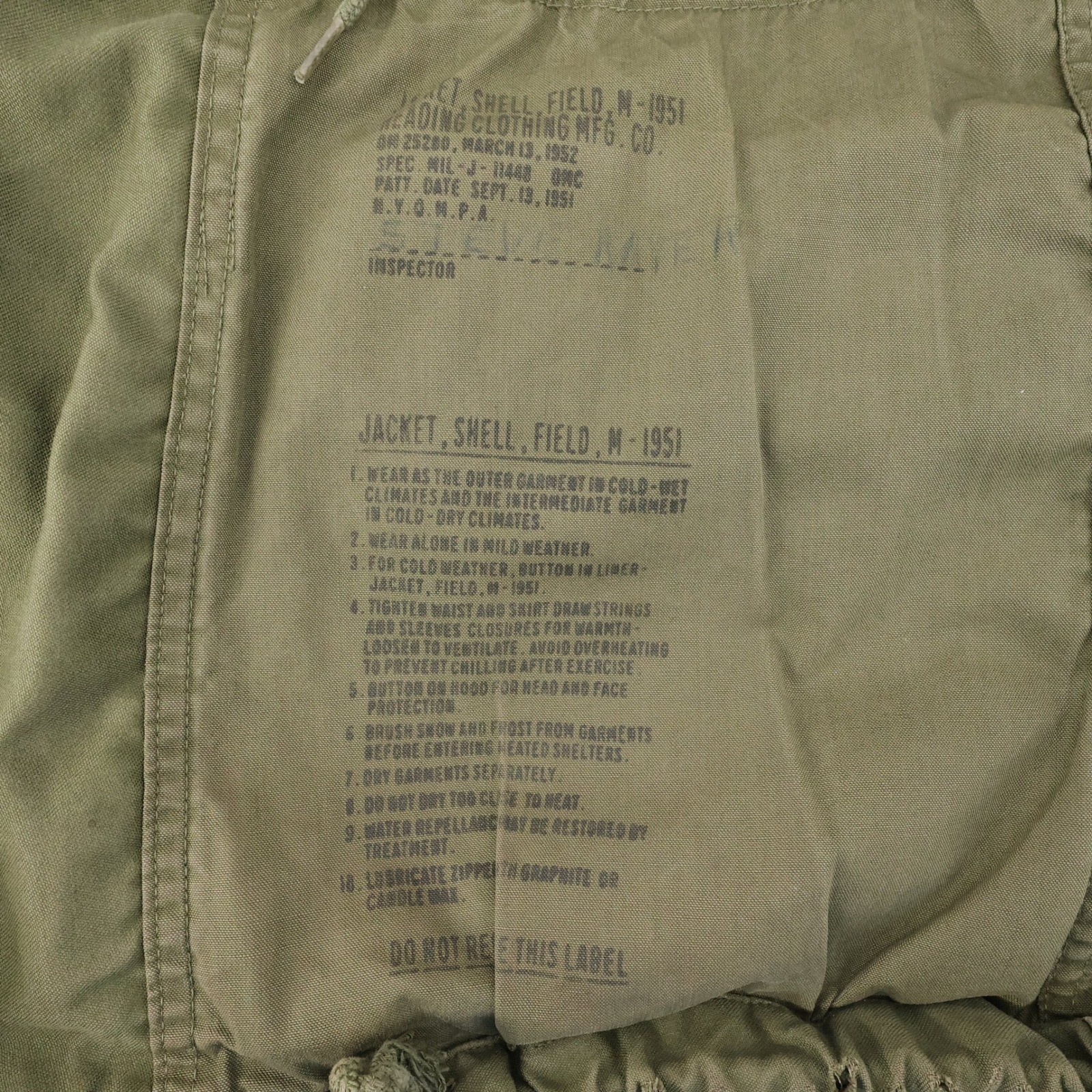 US Army M51 M-1951 Field Jacket Korean War 1952 Mens Small Reading Clothing Co