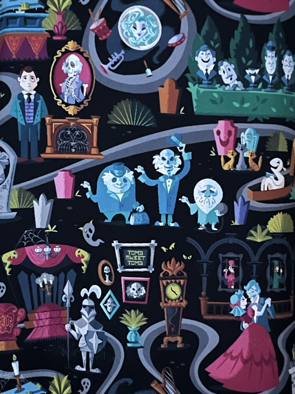 Garment One Mens SS Button Up Haunted Mansion Themed Shirt-Medium-Poly Spandex
