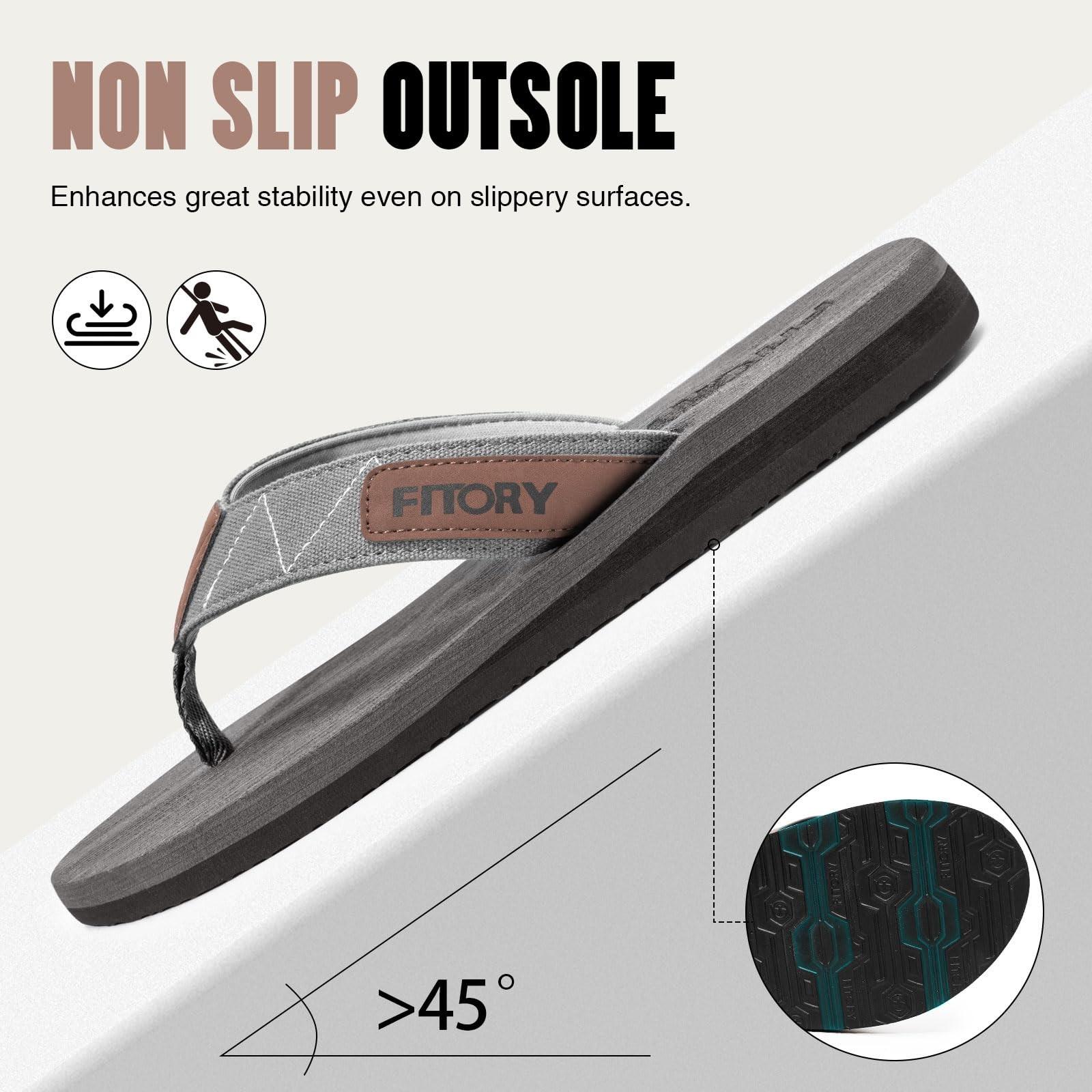 Men’s Flip-Flops, Thongs Sandals Comfort Slippers for Beach Gray Size 10