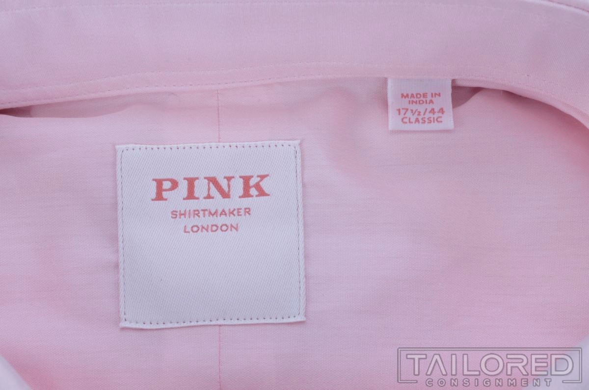 NWT – THOMAS PINK Solid Pink Cotton Luxury Classic Fit Dress Shirt – 17.5