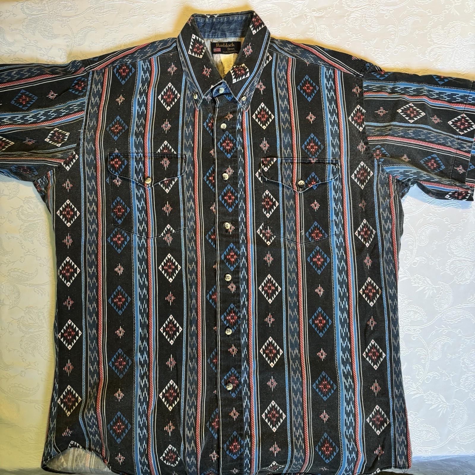 80s 90s RUDDOCK BROS Aztec Shirt Mens size Large short sleeve Western Cowboy USA