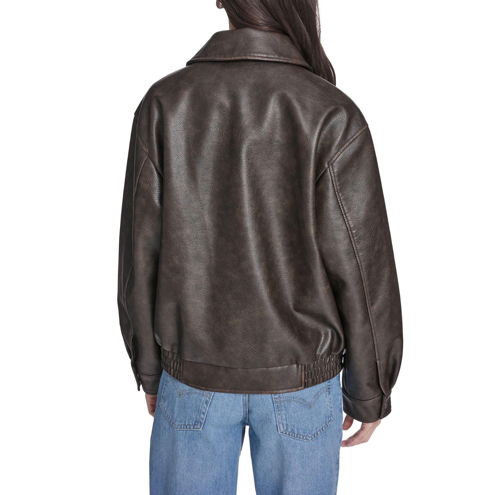 Women Real Leather Jacket Brown Distressed Oversized Bomber Zip Coat