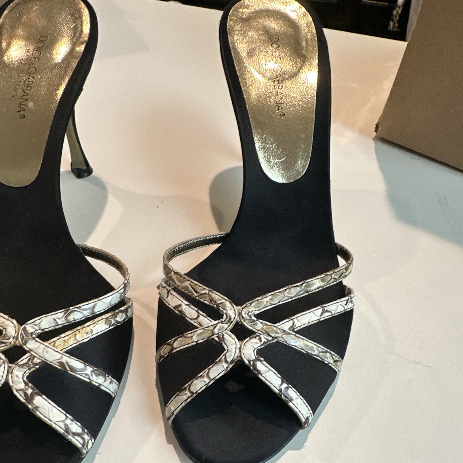 Dolce & Gabbana Snake Print Strappy Open Toe Stiletto Heels EU 37.5