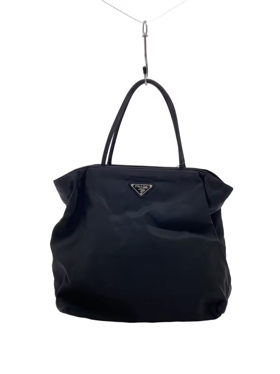 PRADA Triangle Logo Plate Handbag Nylon Black