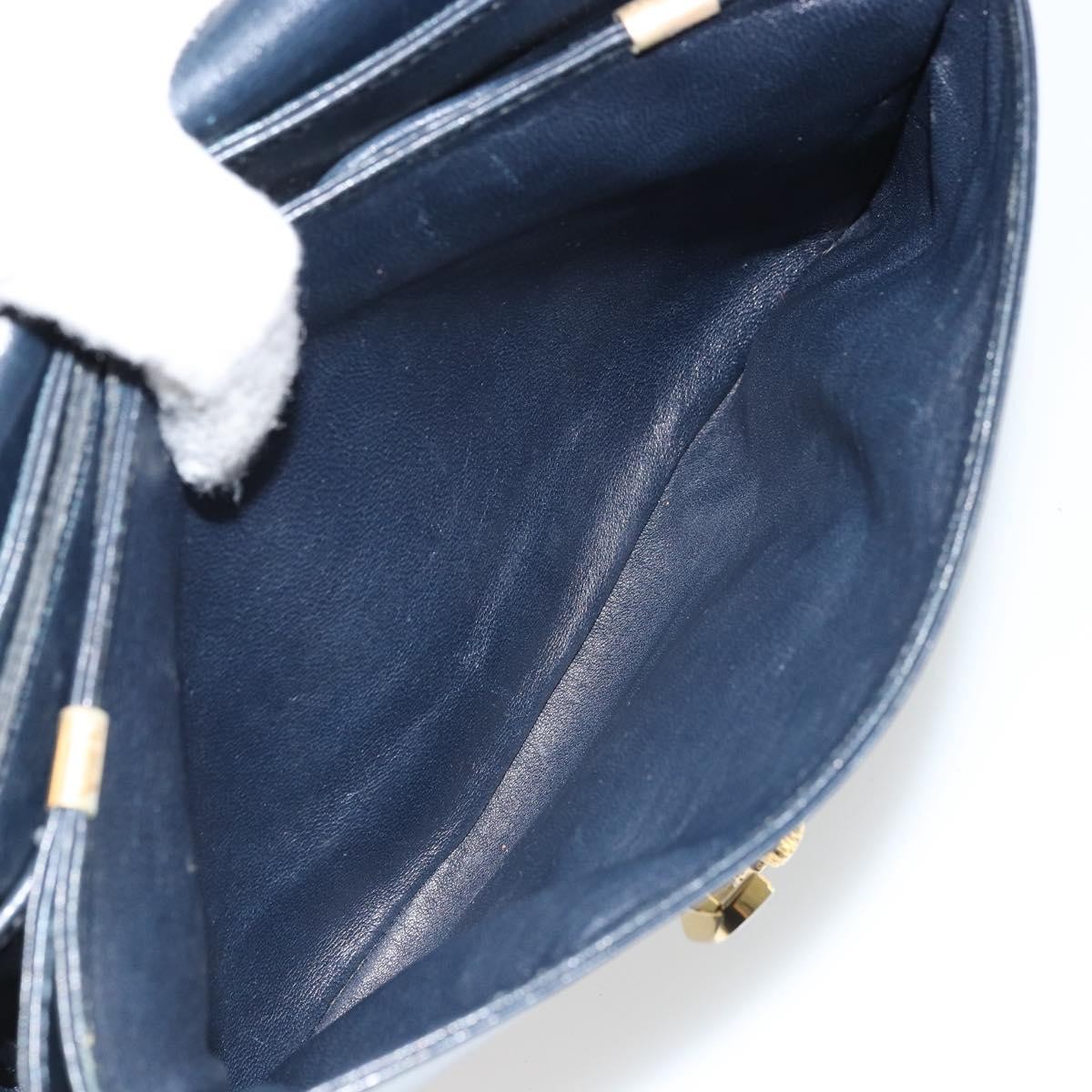 CELINE Horse Carriage Shoulder Bag Leather Navy Gold Auth YKZ1109