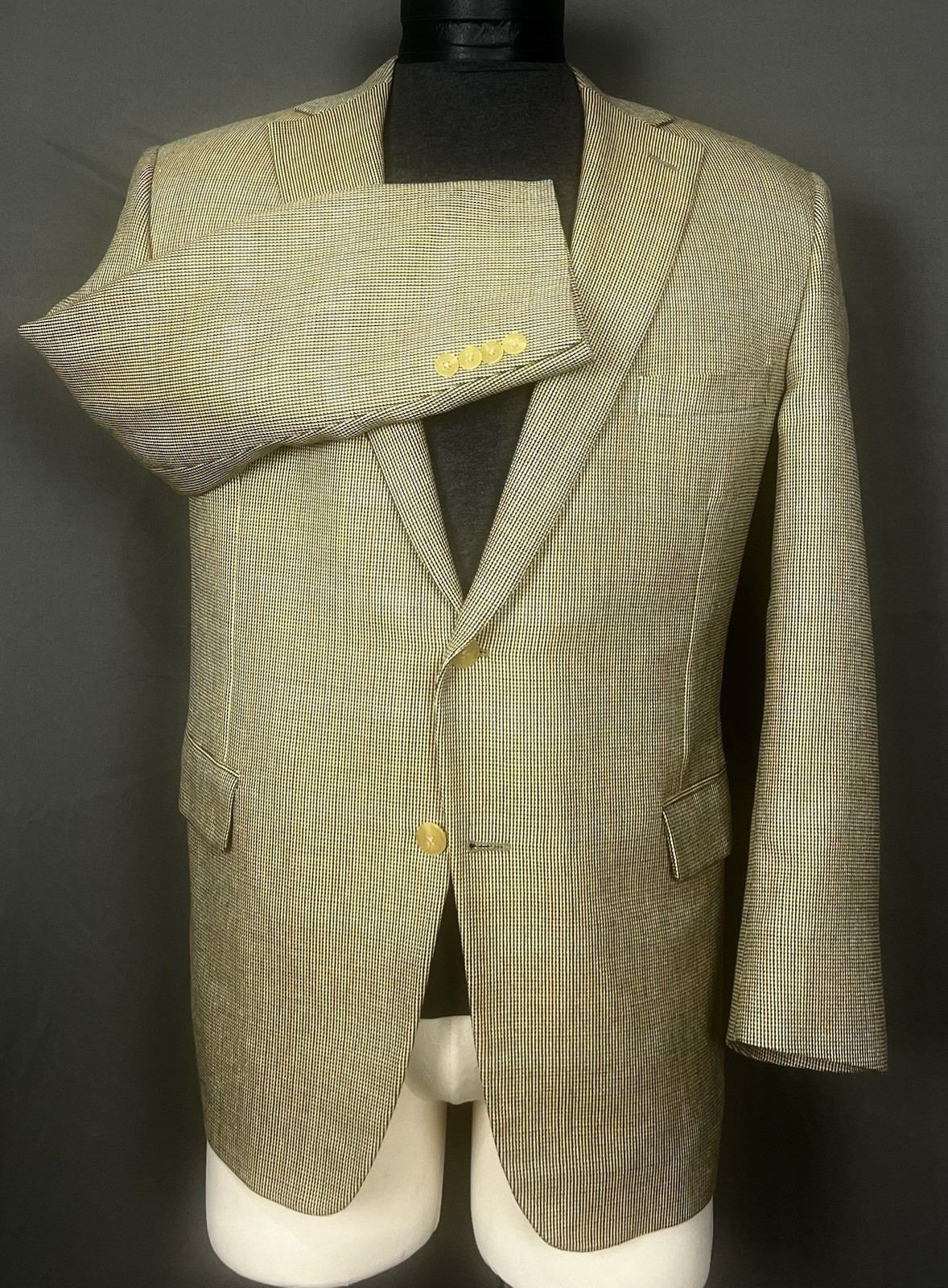 Paul Stuart Samuelsohn Wool Silk Weave Golden Beige Plaid Blazer Sport Coat 46L