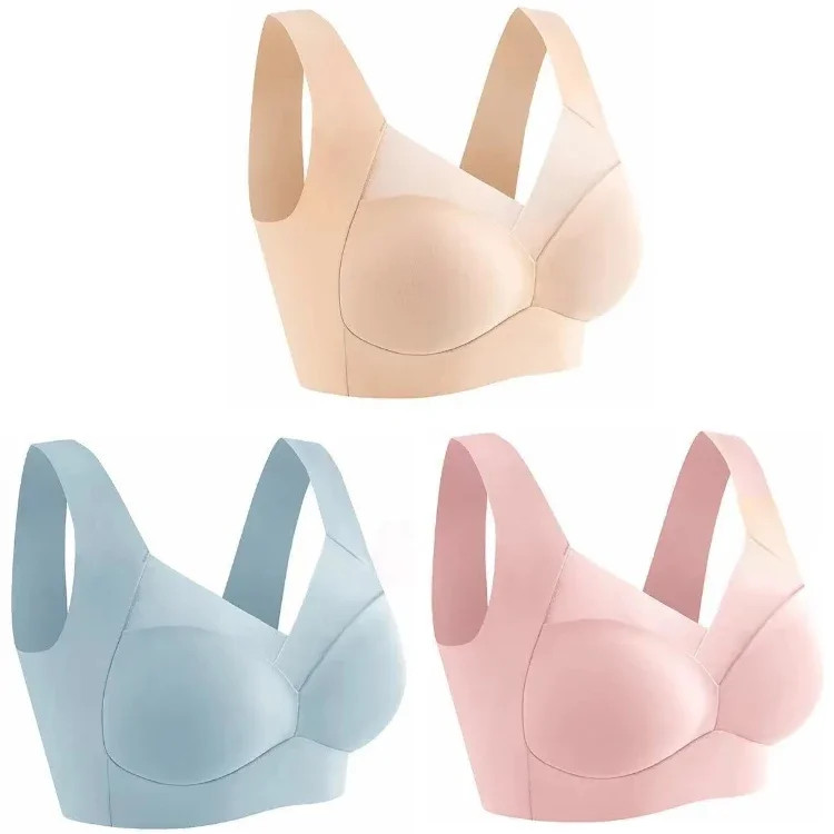 Seamless Ice Silk Sports Bra Wireless Large Size Comfort Vest Bralette 3 Pcs