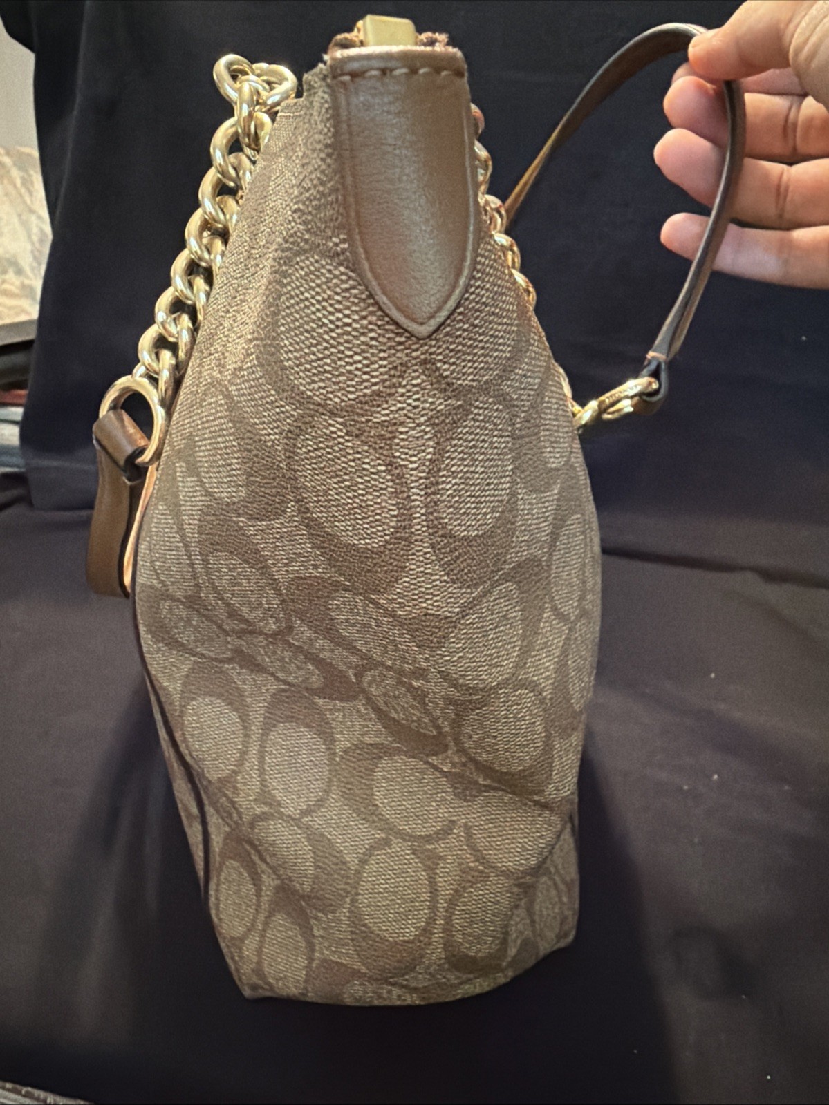 COACH Ava Chain Tote Light Khaki Chalk Leather Spacious Handbag See Pictures!