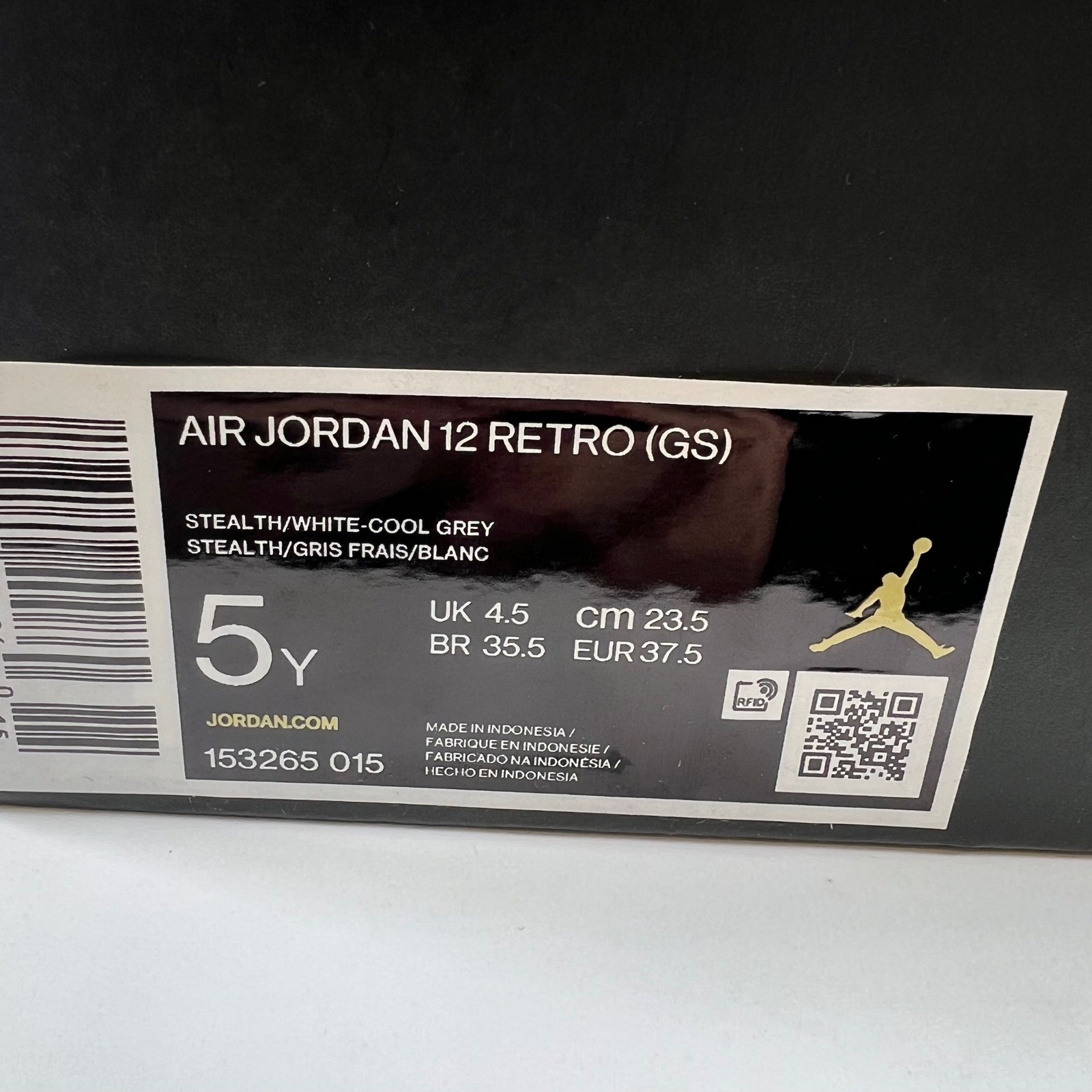 Jordan 12 Retro GS Stealth Grey White 153265-015 Mens 5Y Kids Sneakers
