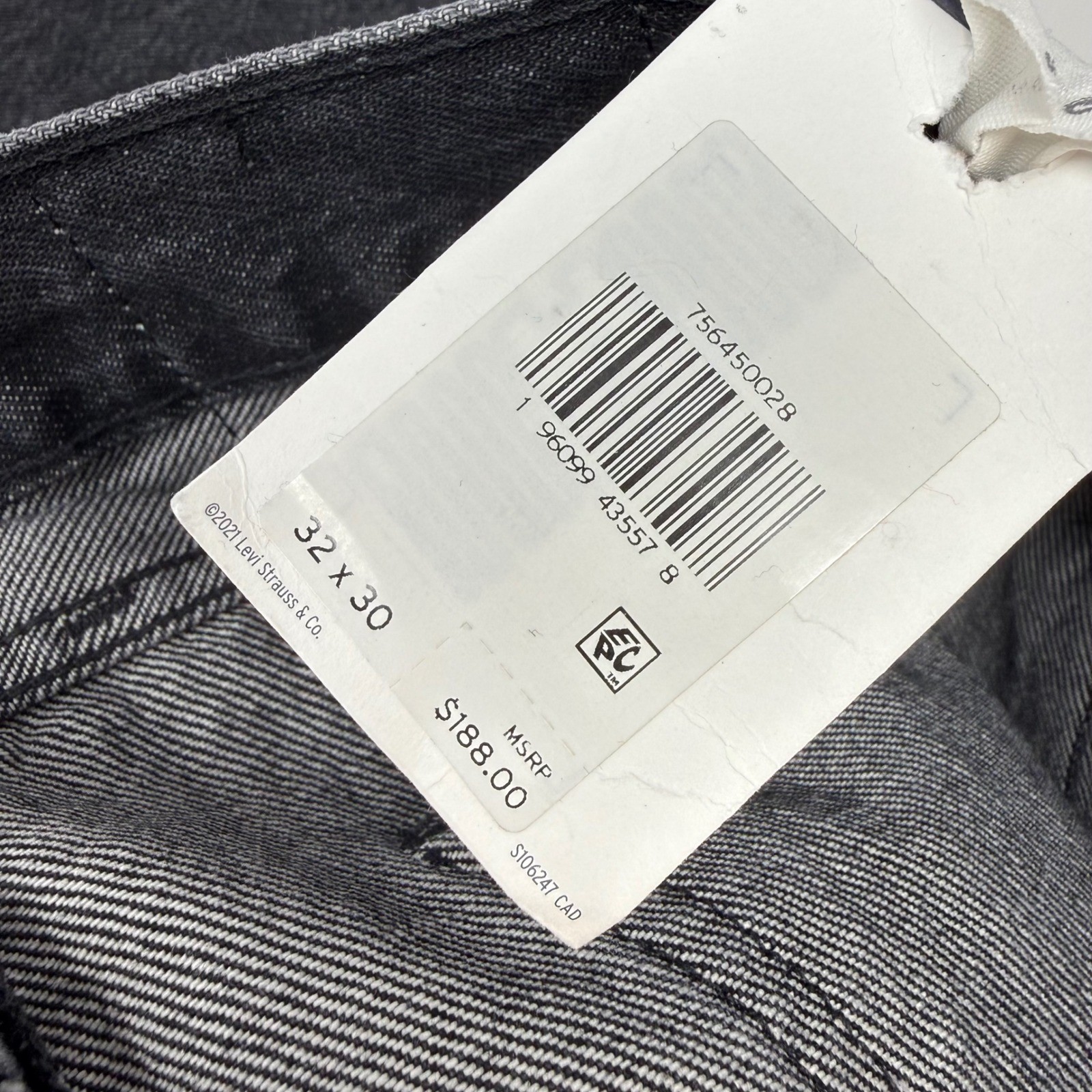 Levi’s Made & Crafted Column Taper Jeans Mens 34×31 Black Organic Cotton NEW