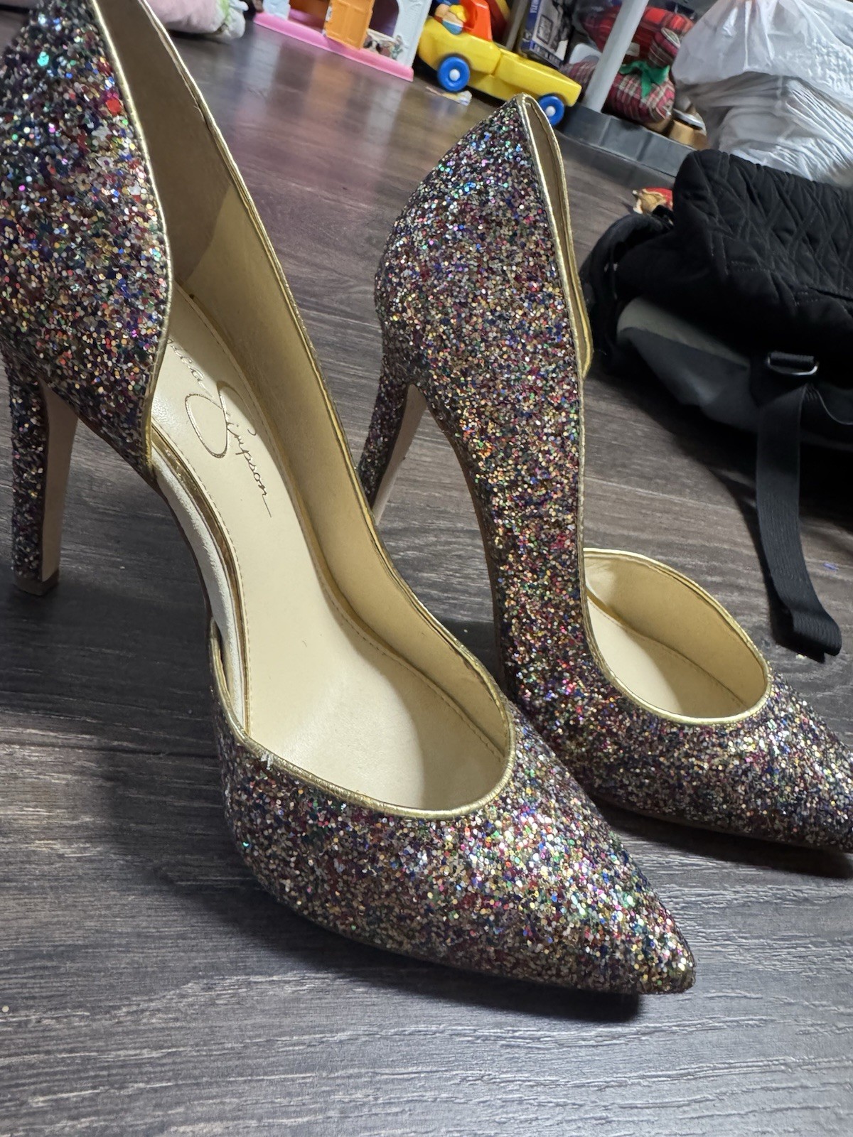 Womens Jessica Simpson Size 9 Multicolor Glitter Pointed Toe Slip On Pumps