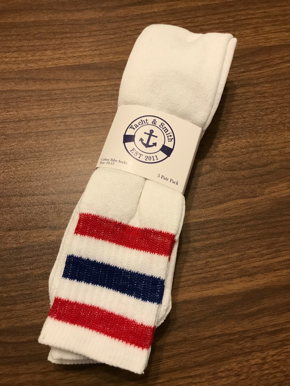 Yacht & Smith Cotton Tube Socks, Referee Style, Size 10-13 White W/Stripes