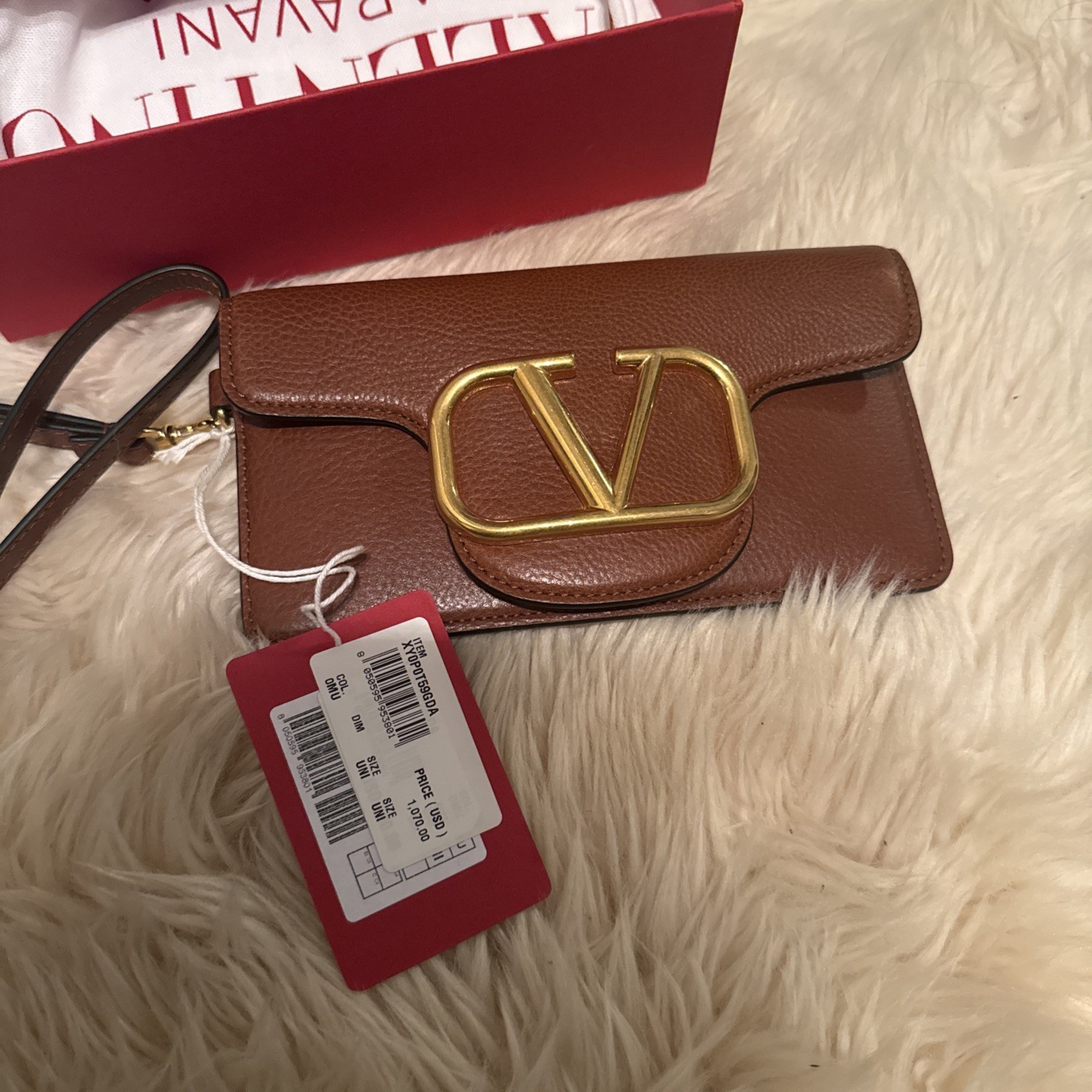 NWT VALENTINO GARAVANI VLOGO BROWN LEATHER LOCO PHONE CASE/CLUTCH BAG