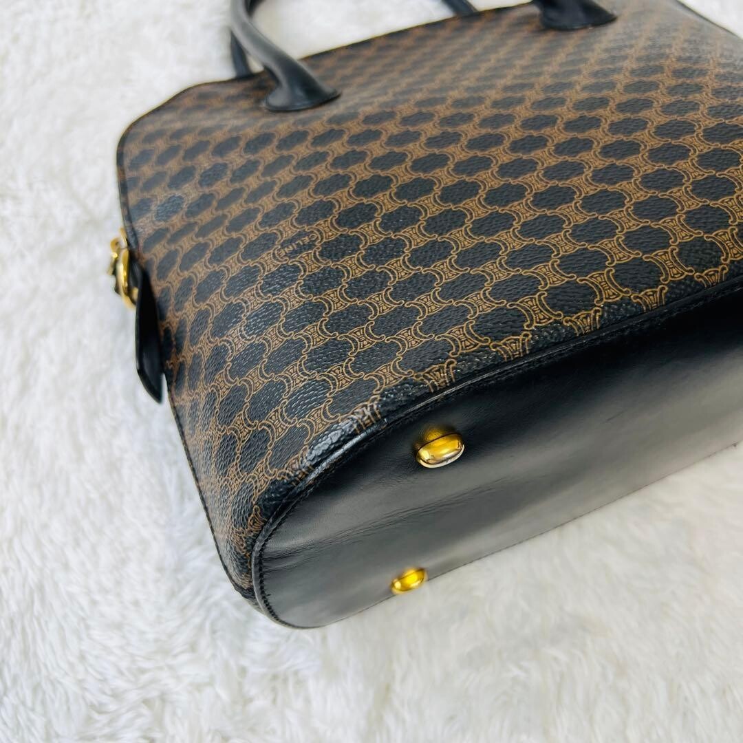 CELINE Black Macadam Dome Half Moon Top Handle Handbag Vintage Auth