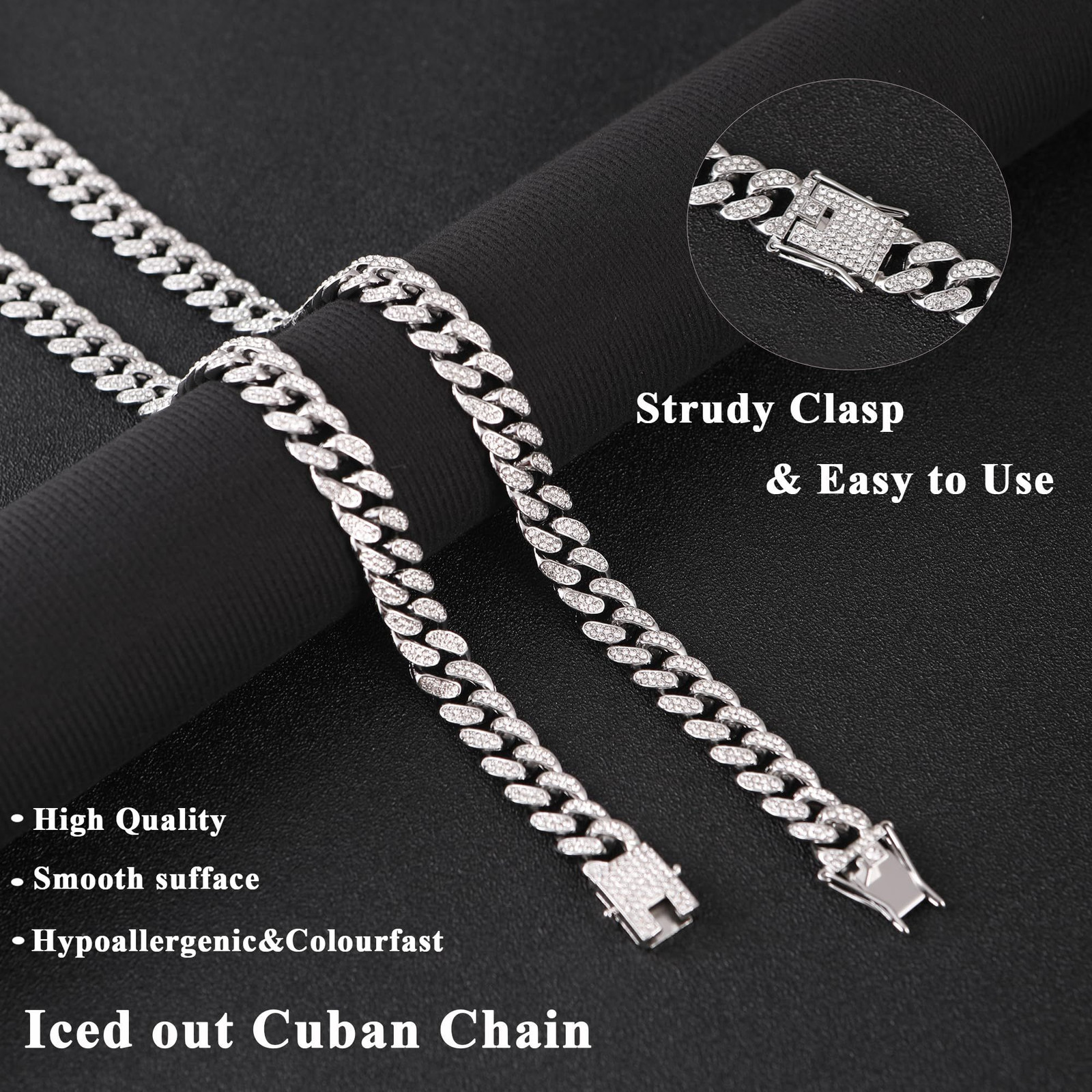 DAOYALE Silver Cuban Link Chain for Men Boys,Diamond Iced Out 18Inch,