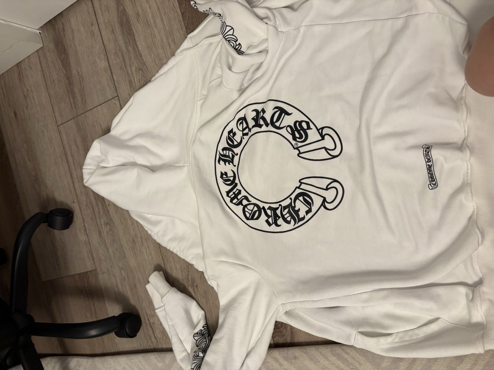 Chrome Hearts Men’s White Full Zip Hooded Cotton Knit Logo Hoodie Size S