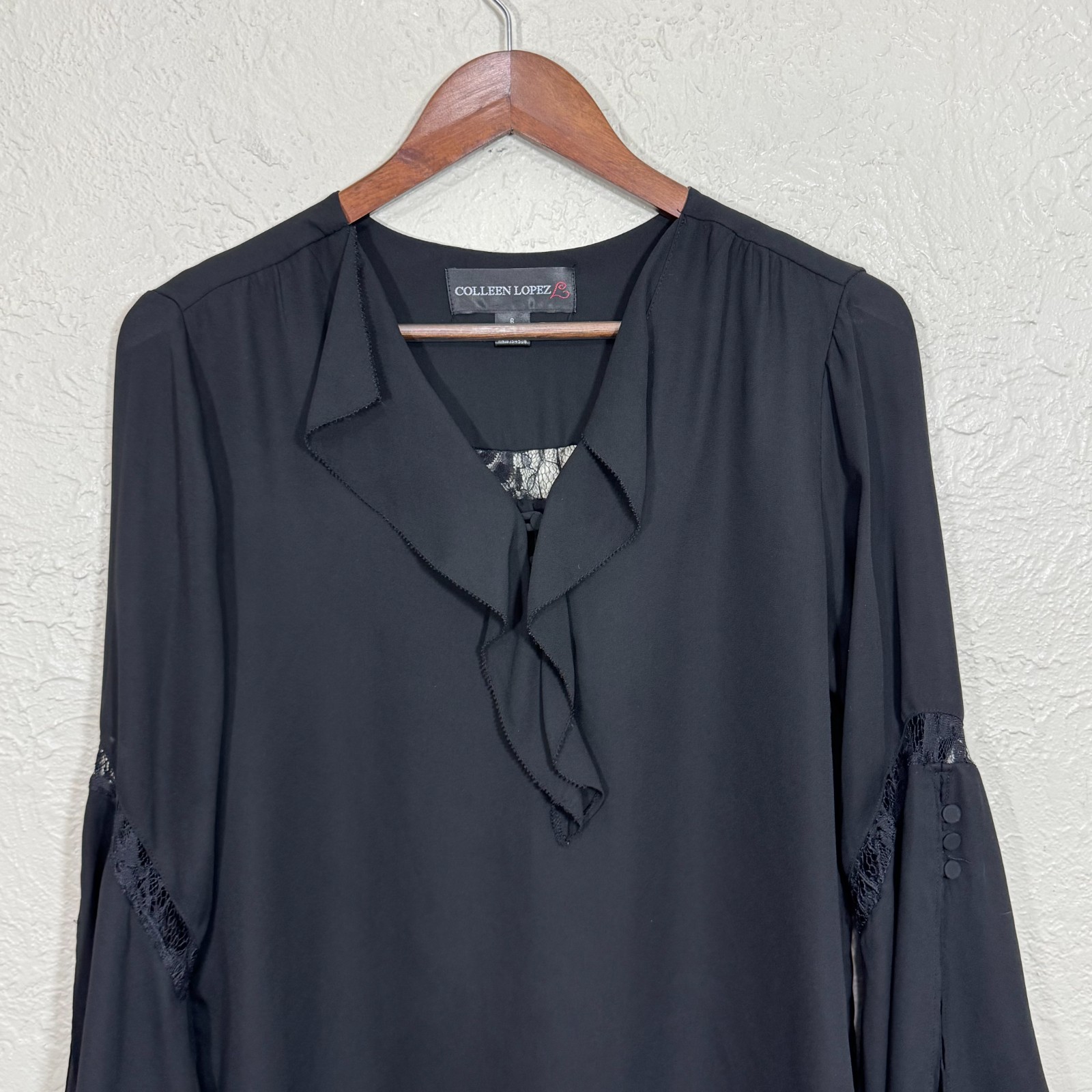 Colleen Lopez Blouse Top 6 Lace Flared Bell Sleeve Whimsigoth Witchy Fairy 90s