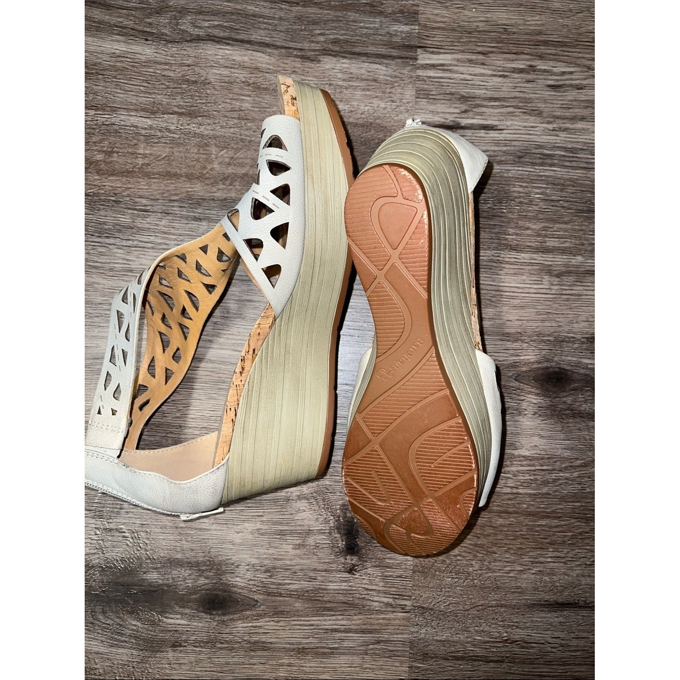 BareTraps White Laser-Cut Wedge Sandals