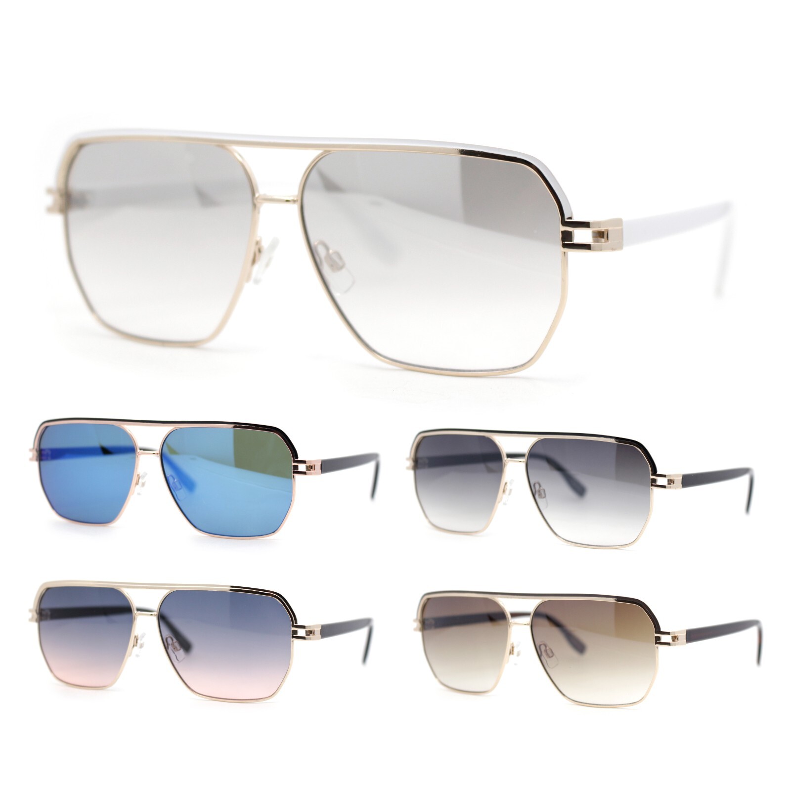 Mens Sophisticated Rectangular Flat Top Euro Style Metal Rim Sunglasses