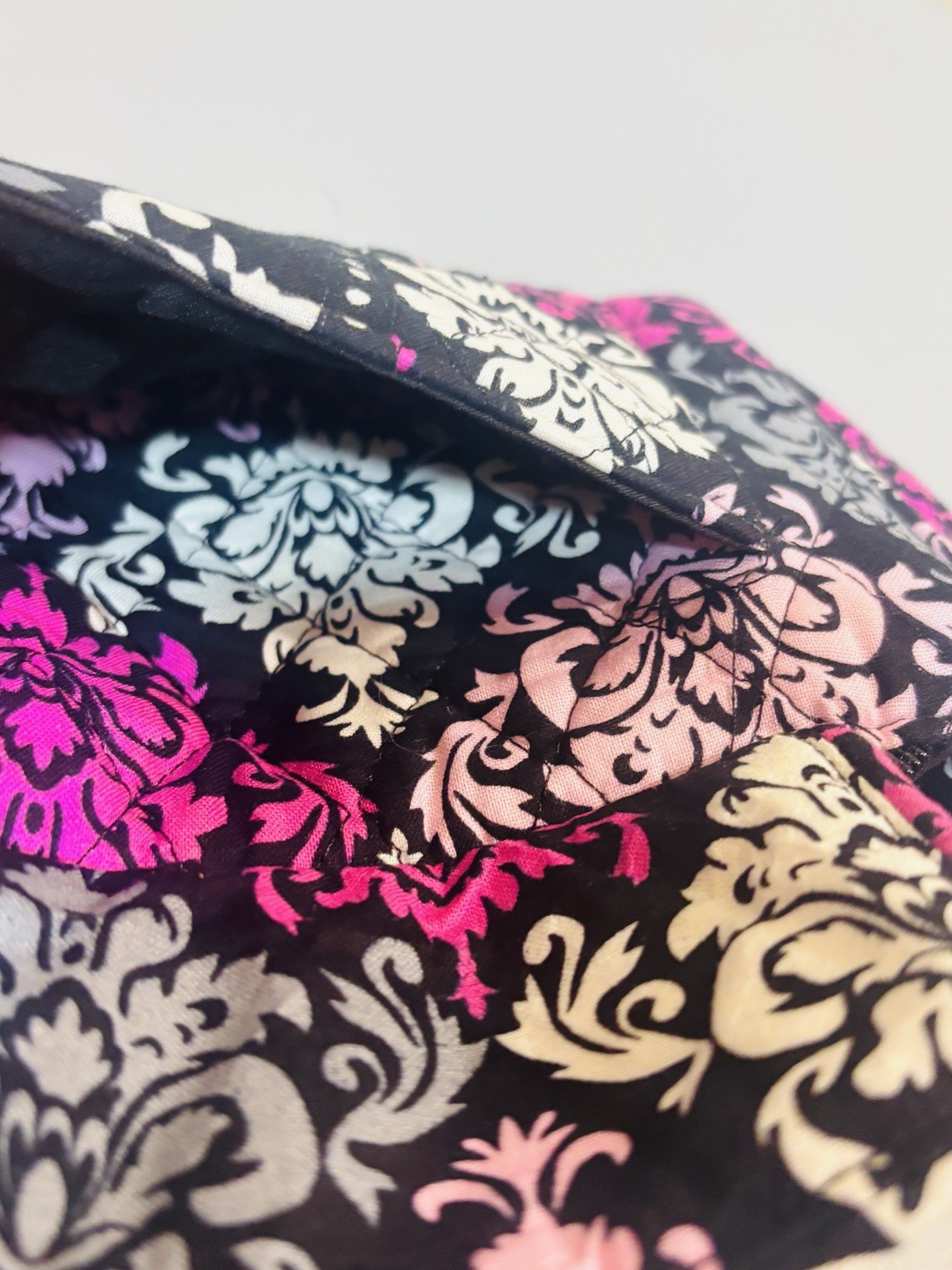 Pink Black White Paisley Quilted Push Lock Wallet, Wristlet Zip Storage Pretty￼