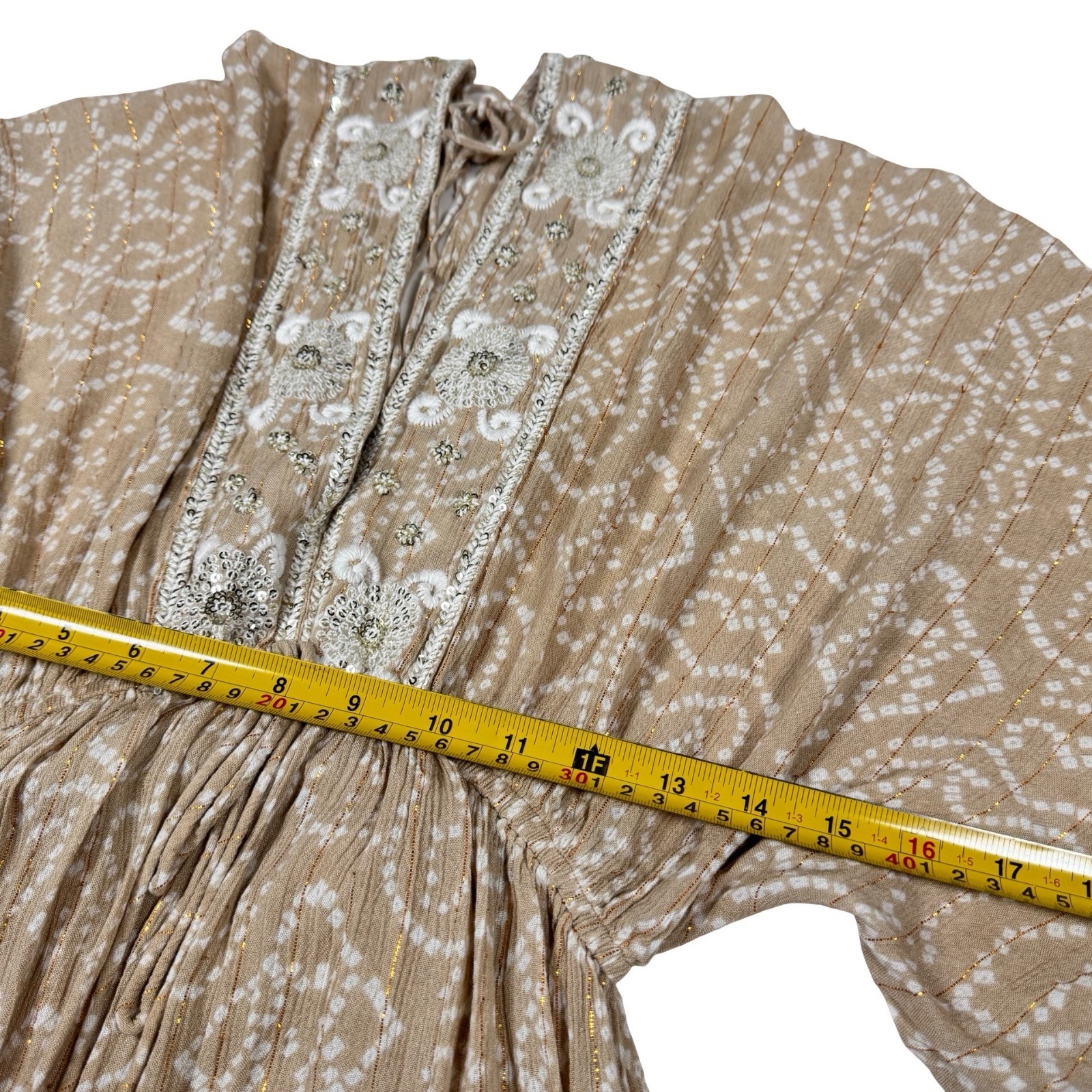 Flowy Boho Embroidered Cotton Tiered Maxi Dress Sz S Kaftan Beach Babydoll