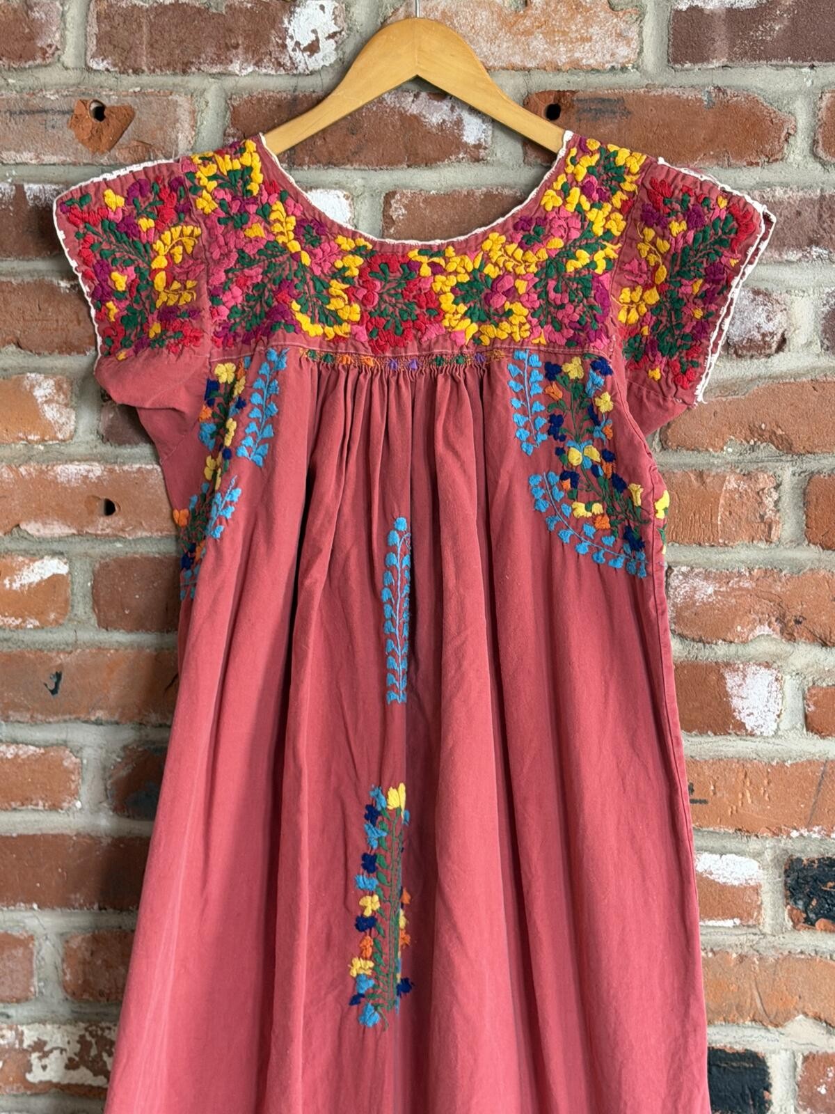 Vintage Embroidered Floral Yoke Midi Dress