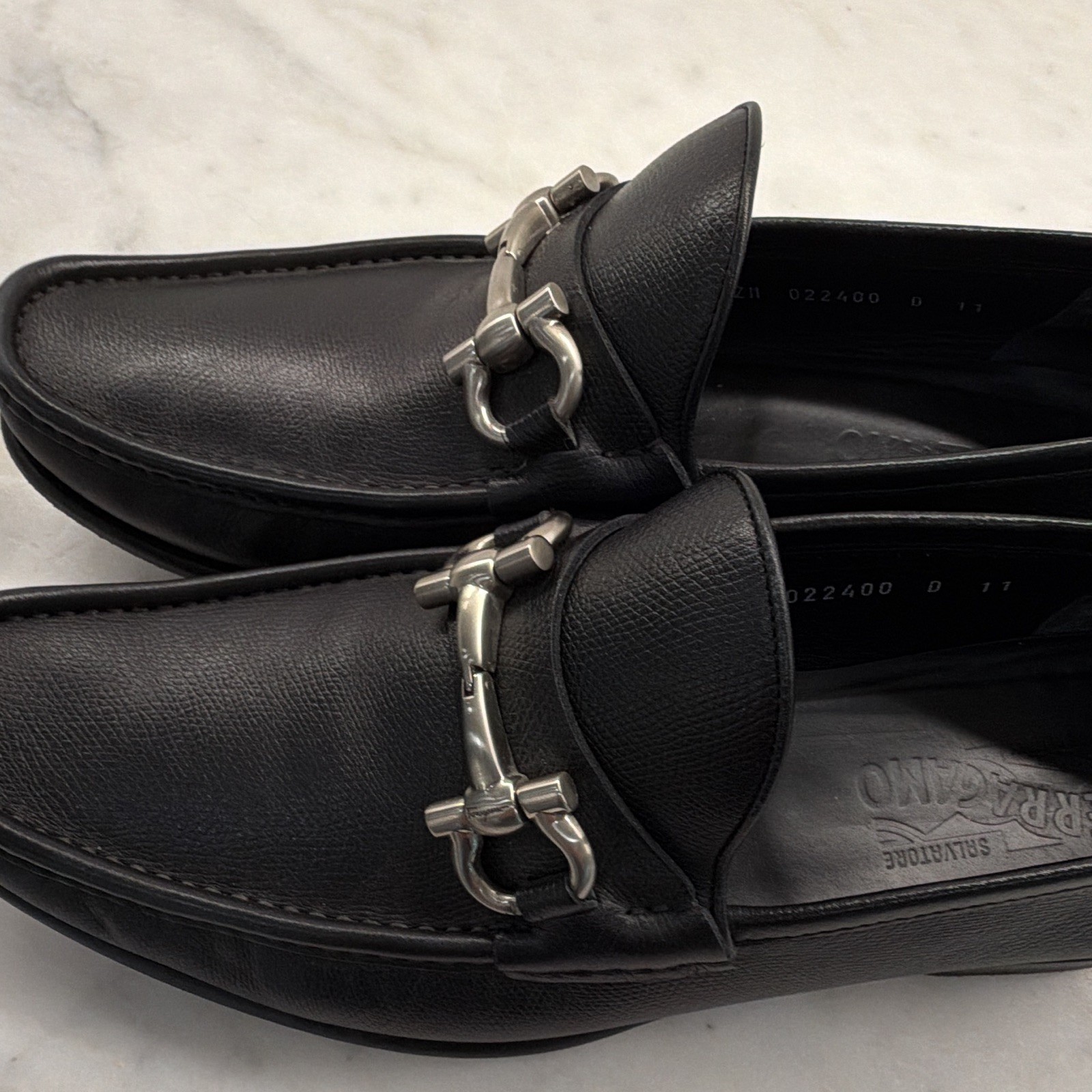 Salvatore Ferragamo Men’s Black Leather Horsebit Loafers Slip-On US 11 D