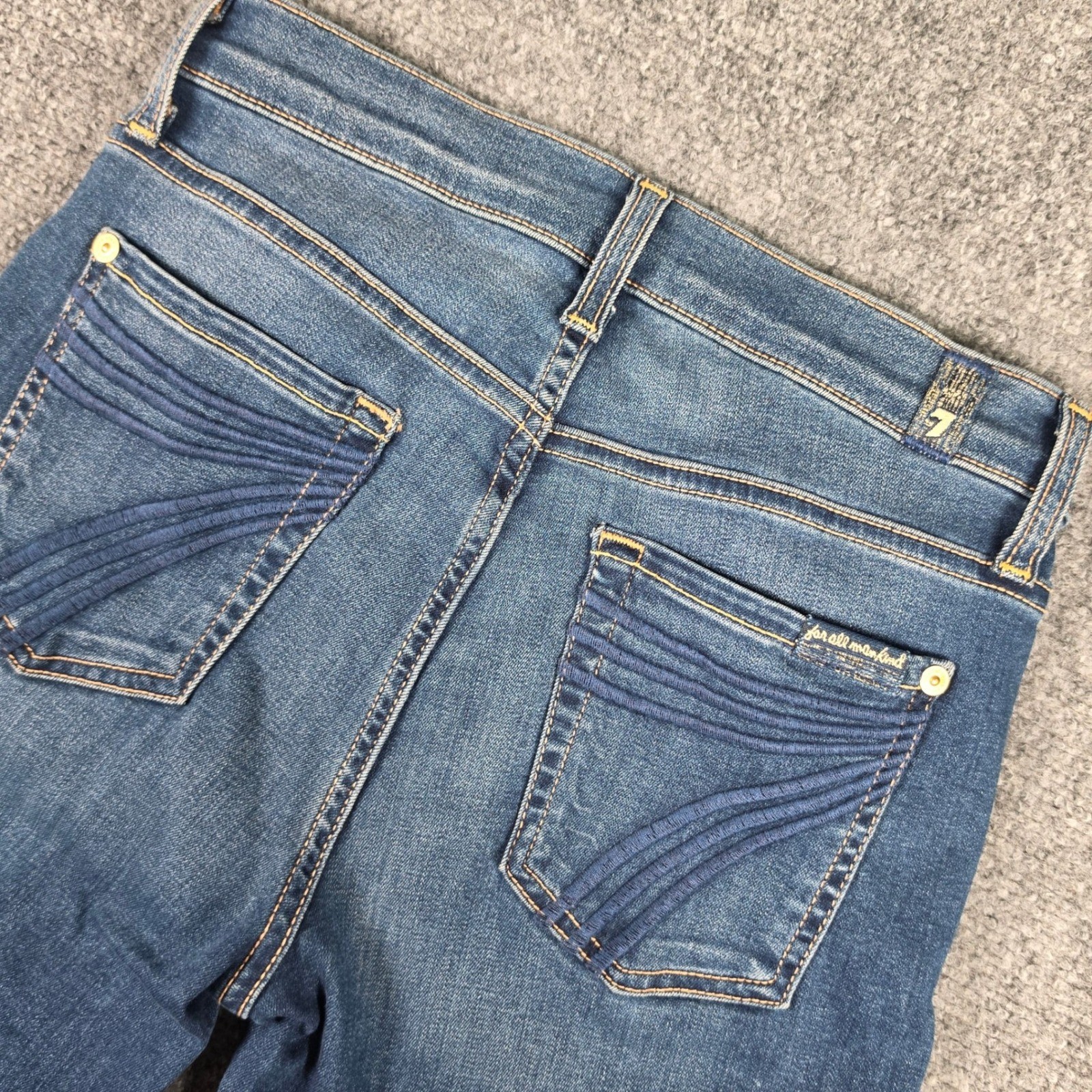 7 For All Mankind Dojo Jeans Womens 26 Blue Flare Embroidered Back Pocket Denim