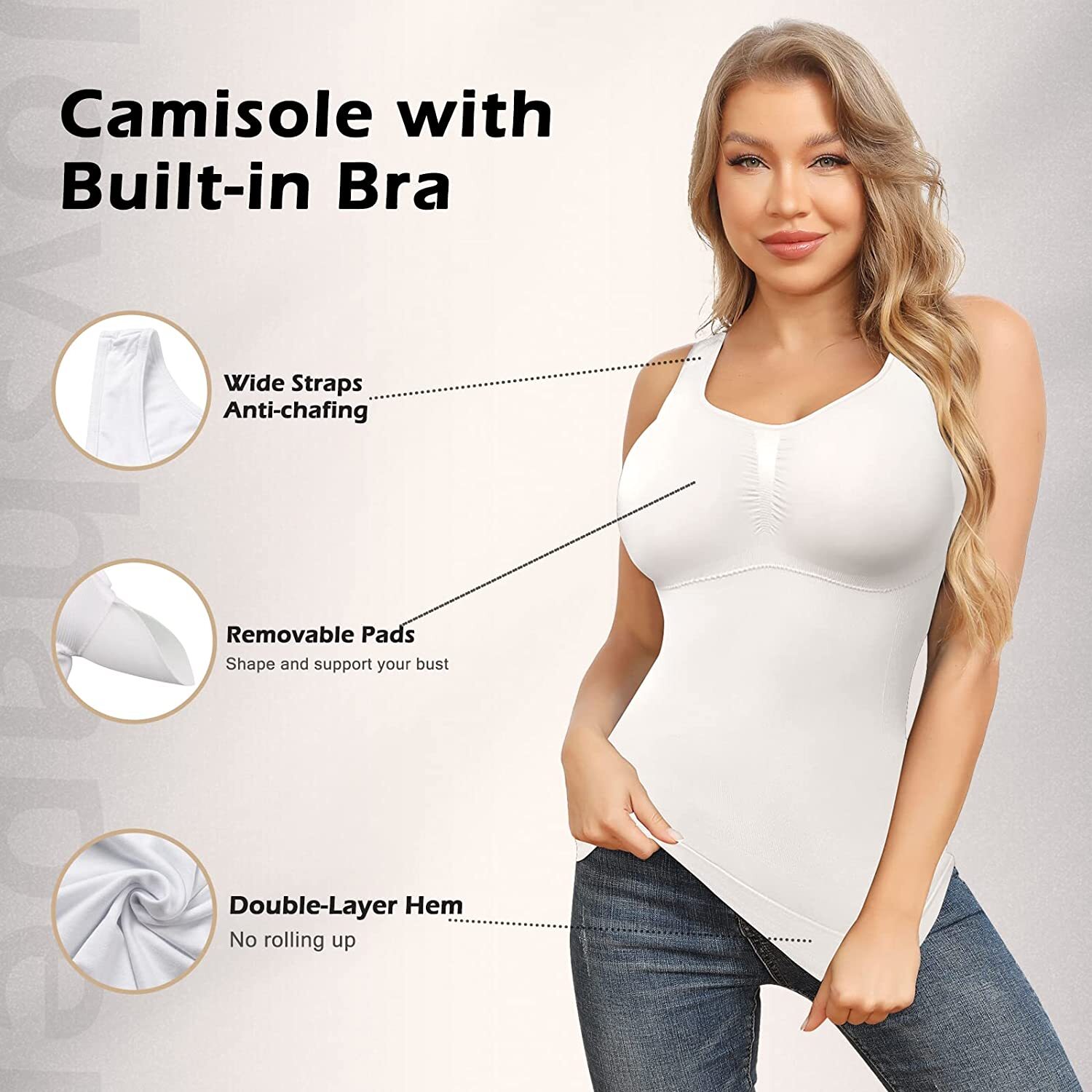 Women Shapewear Camisoles With Built in Bra Tummy Control Tank Tops Body Shaper