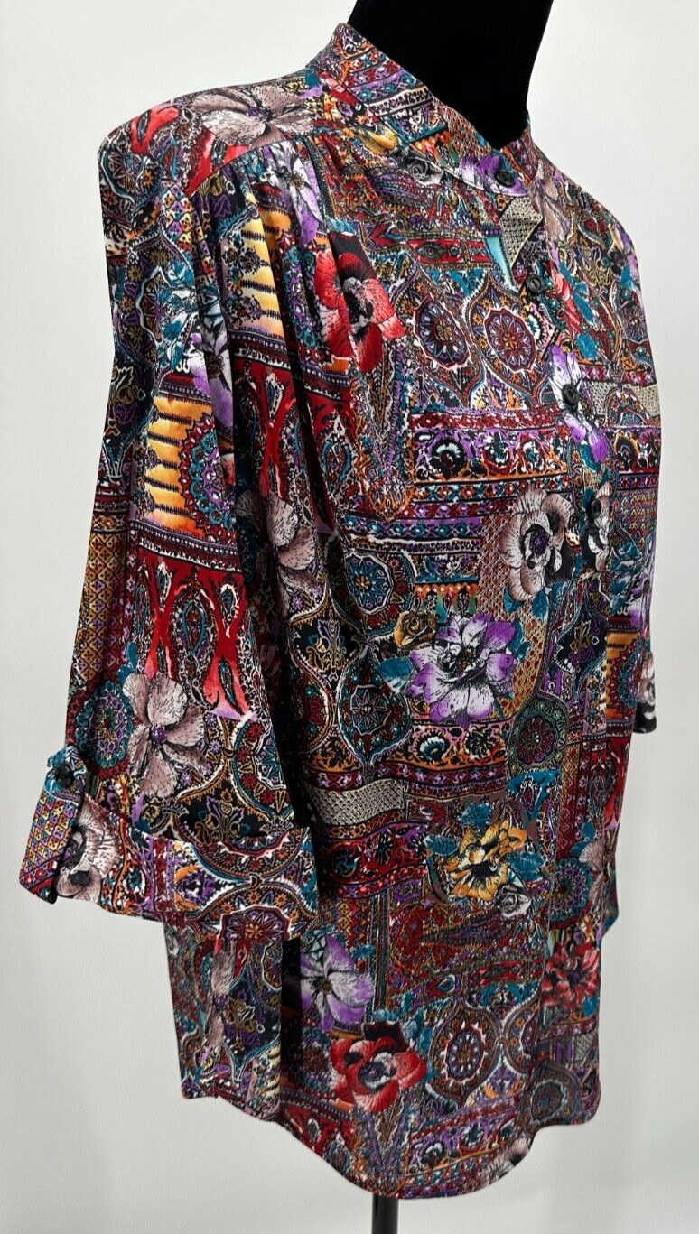 Top Notch Womens 3/4 Sleeve Blouse Size 38/18W Multicolor Gypsy Floral Print
