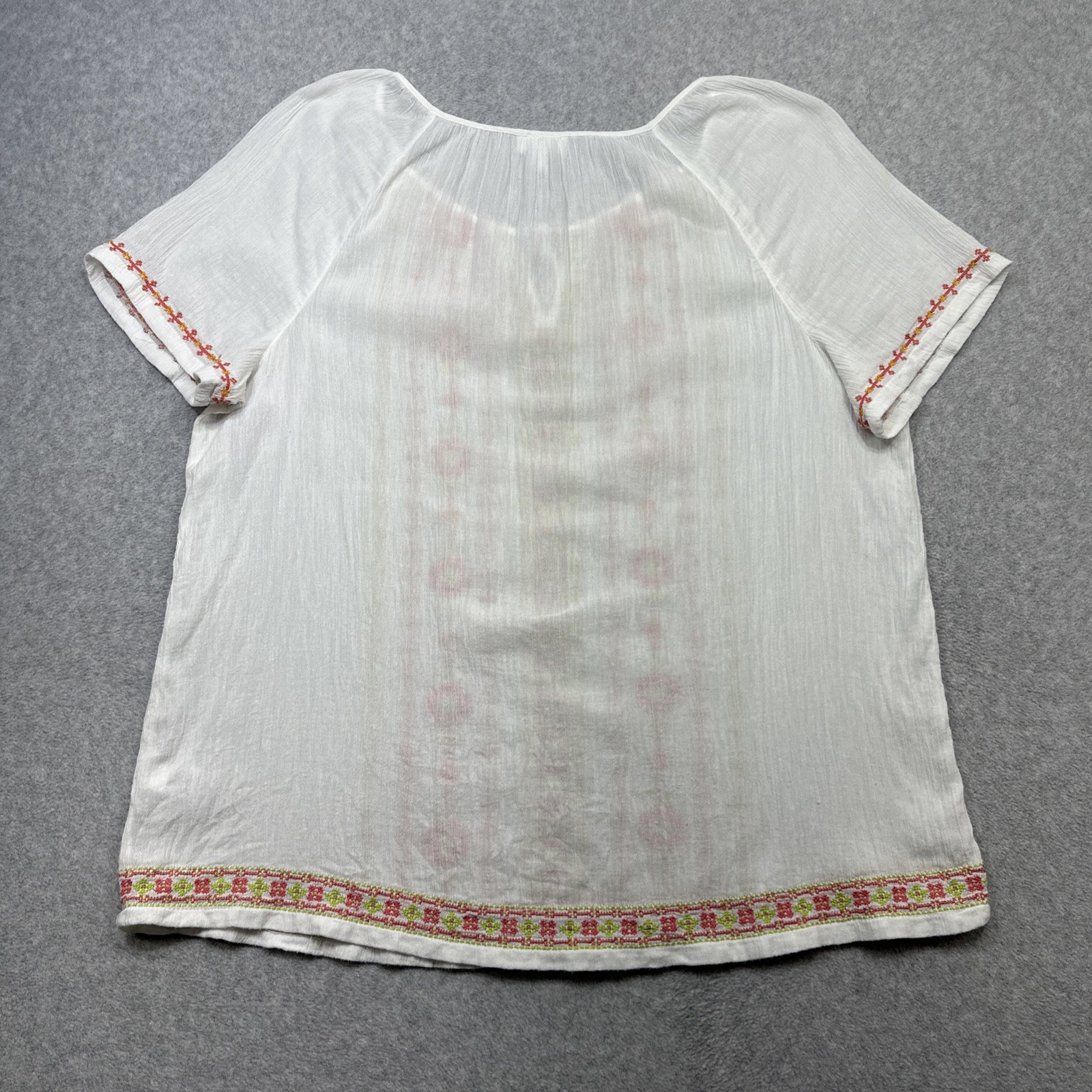 J Jill Top Large White Embroidered Gauze Beach Casual Cottagecore Boho Peasant