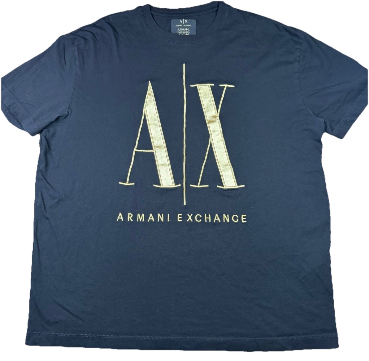 Armani Exchange ICON PERIOD T Shirt Black with Gold Embroidered Logo Size Large