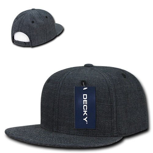 Washed Denim Snapback Hat – Black, Cotton (Decky 1094-BLK, New with Tags)