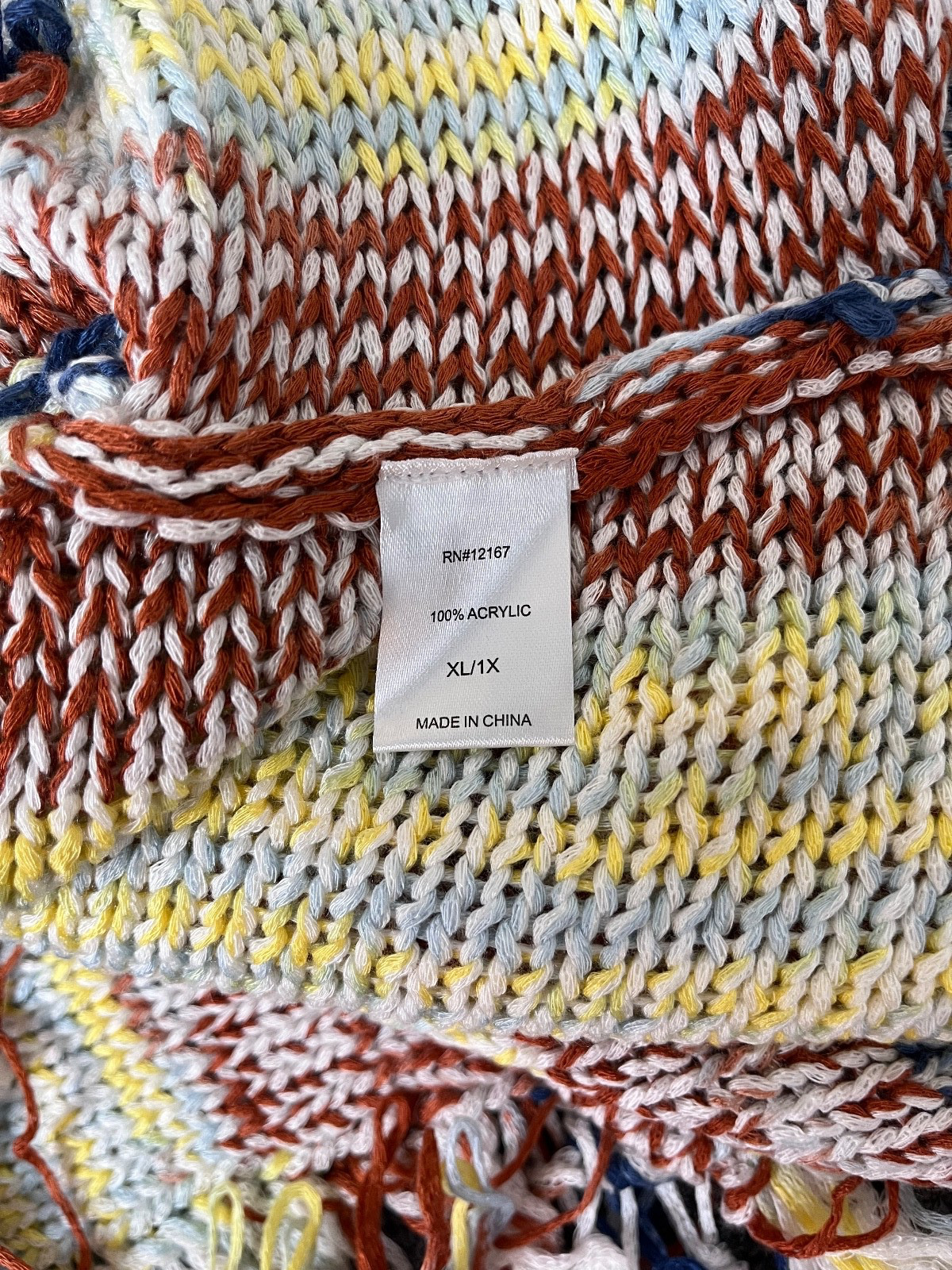 Laurie Felt Fringe Baha Sweater Multicolor Striped Fringe Detail Size XL/1X